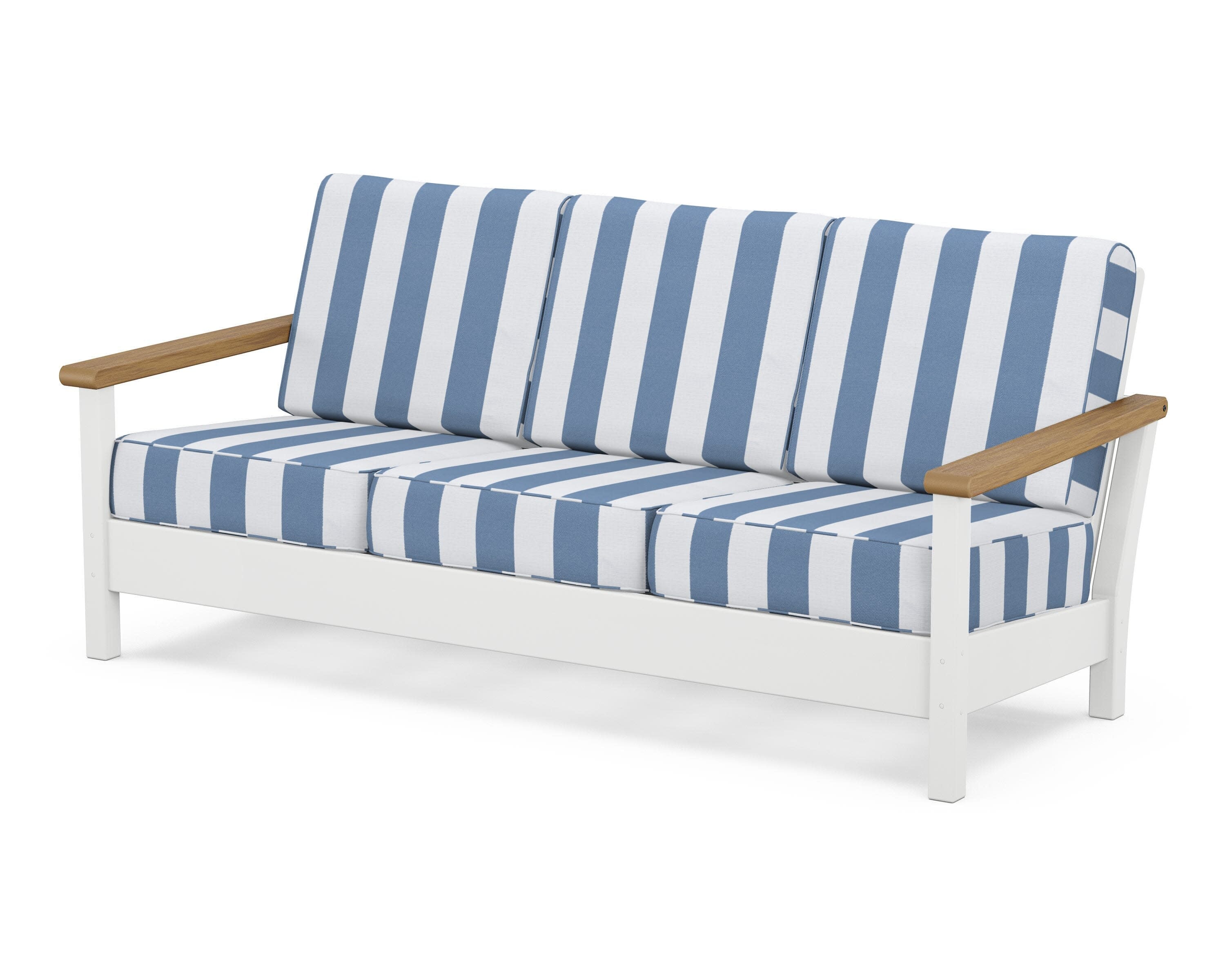 Harbour Deep Seating Sofa in White / Natural / Cabana Stripe Sky Blue