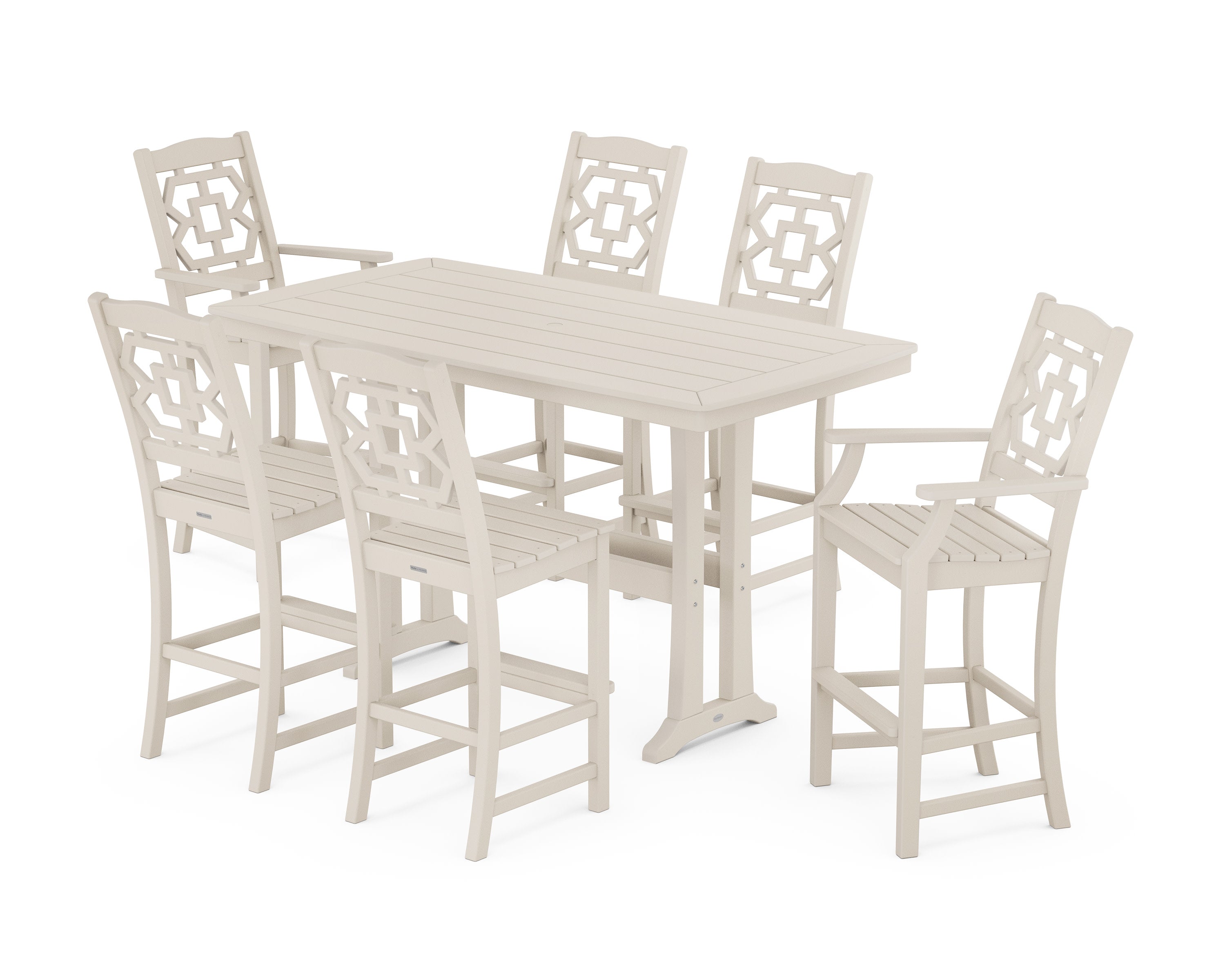 Chinoiserie 7-Piece Bar Set with Trestle Legs in Sand
