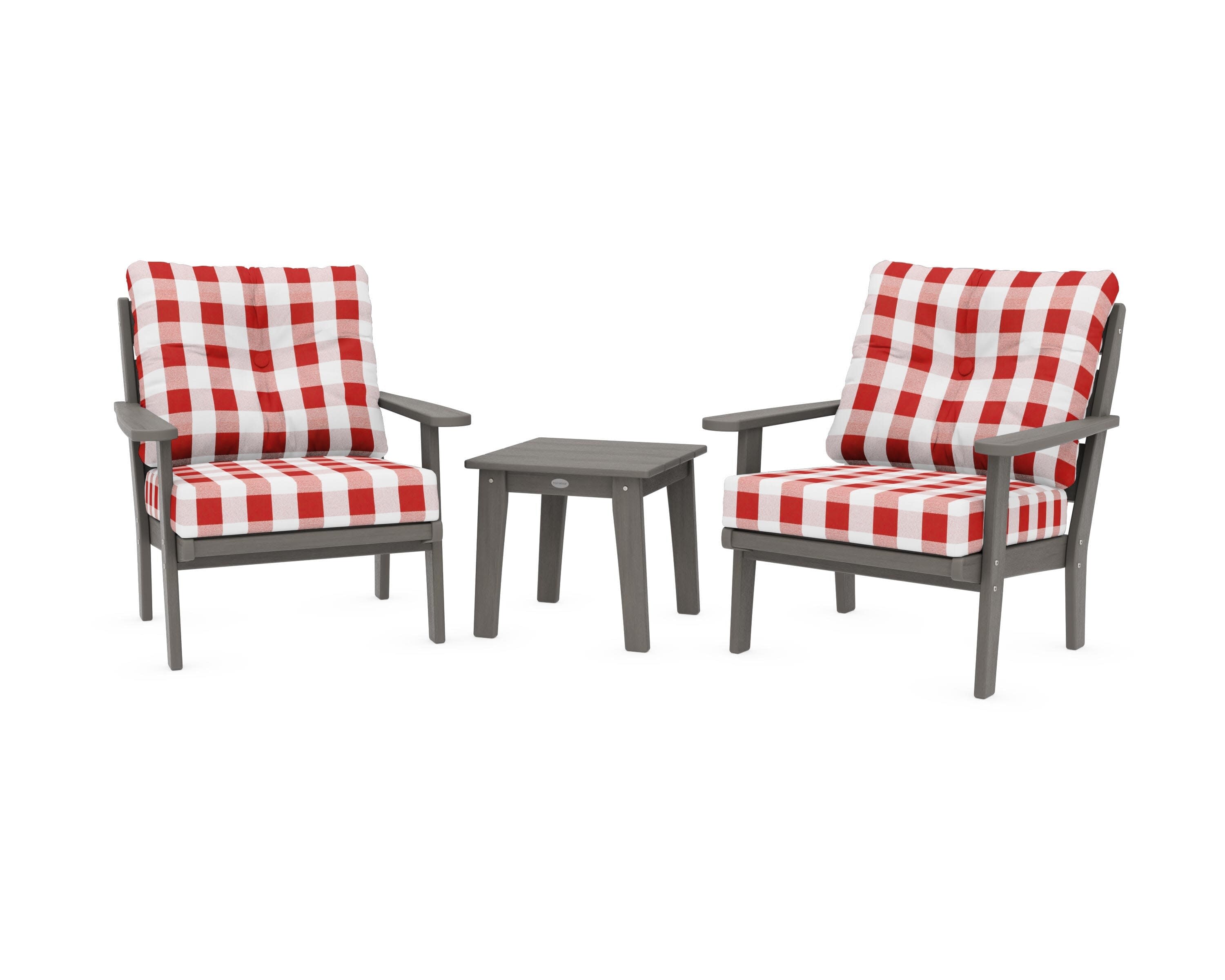 Lakeside 3-Piece Deep Seating Chair Set in Driftwood / Buffalo Plaid Crimson