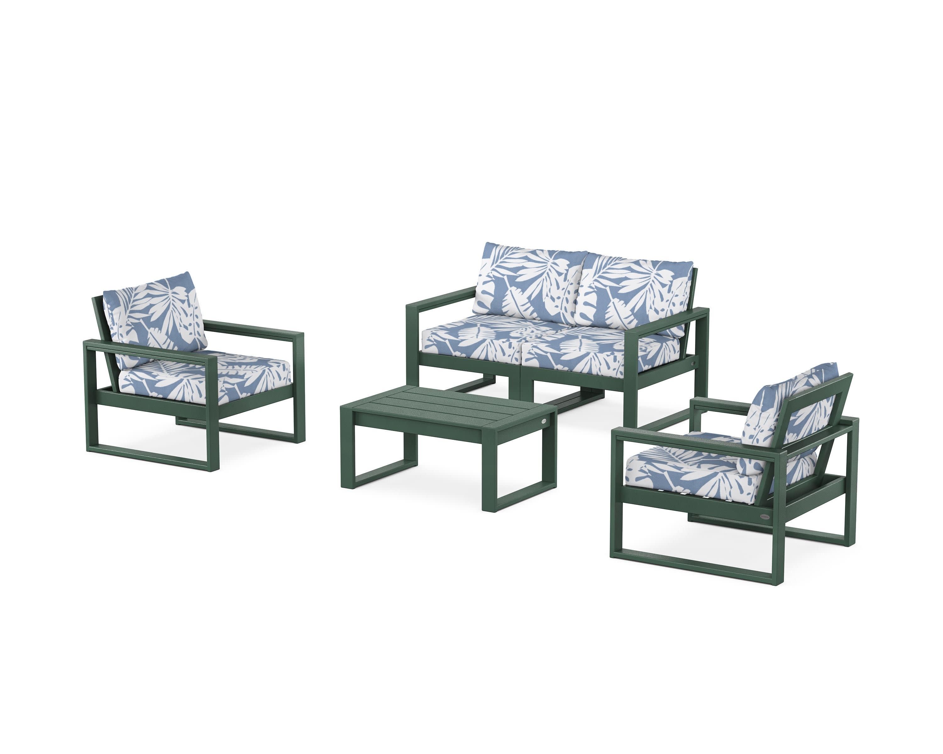 EDGE Sectional 4-Piece Deep Seating Set with Loveseat in Green / Leaf Sky Blue