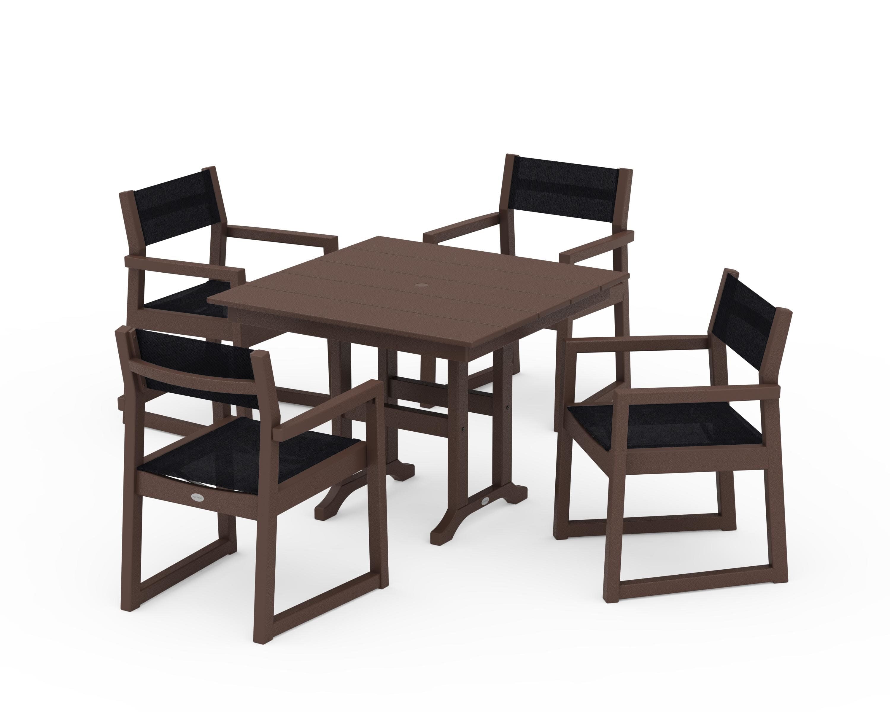 EDGE Sling Arm Chair 5-Piece Farmhouse Dining Set in Mahogany / Black Sling