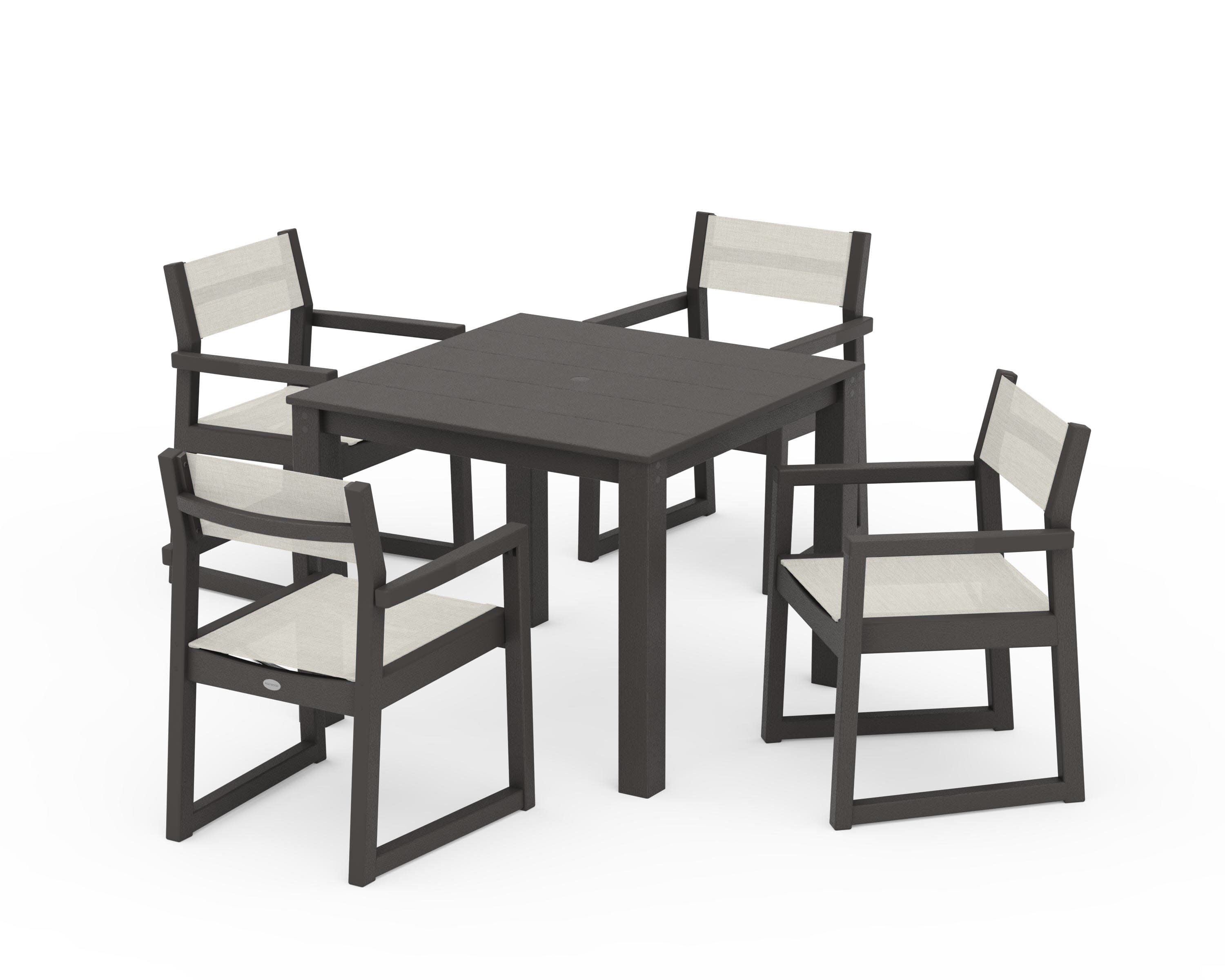 EDGE Sling Arm Chair 5-Piece Parsons Dining Set in Vintage Coffee / Parchment Sling