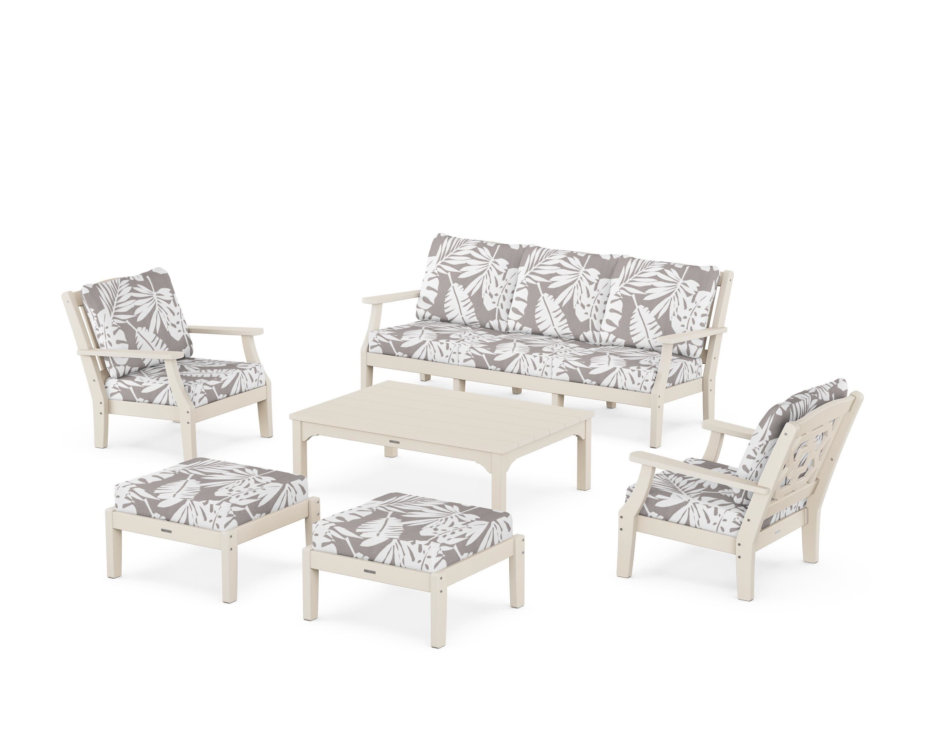 Chinoiserie 6-Piece Lounge Sofa Set in Sand / Leaf Grey Mist