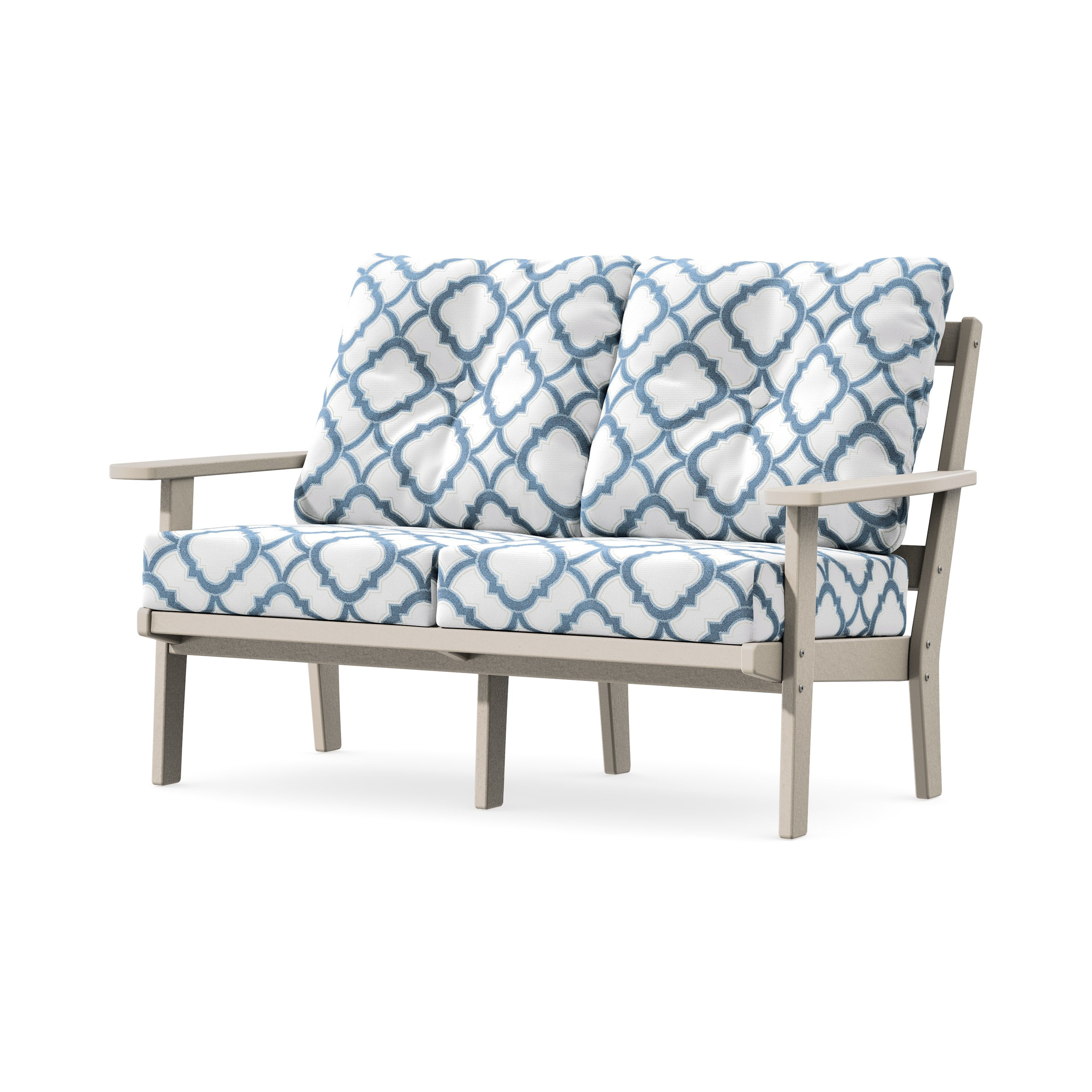 Oxford Deep SeatingLoveseat in Sand / Trellis Sky Blue