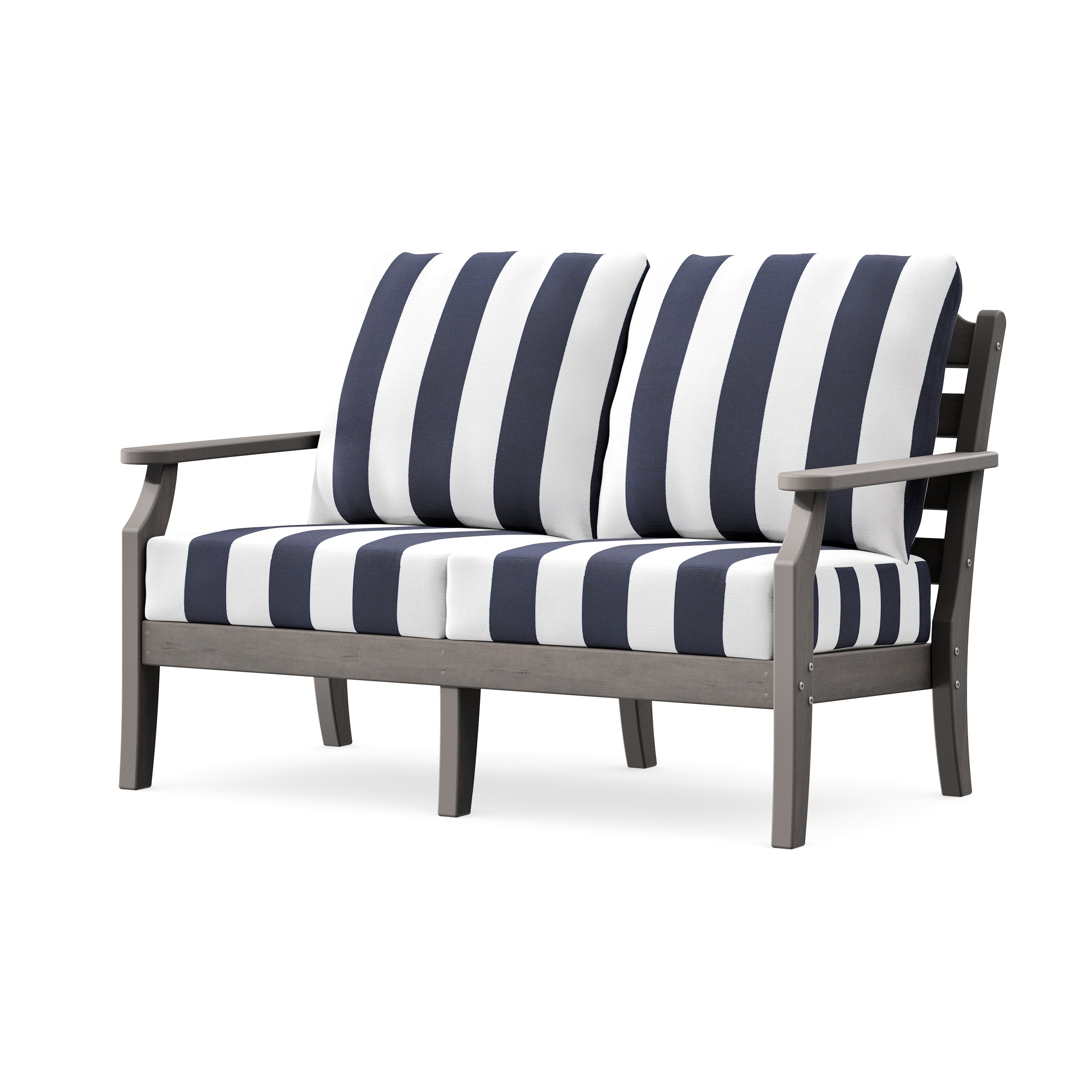 Savannah Deep Seating Loveseat in Driftwood / Cabana Stripe Navy