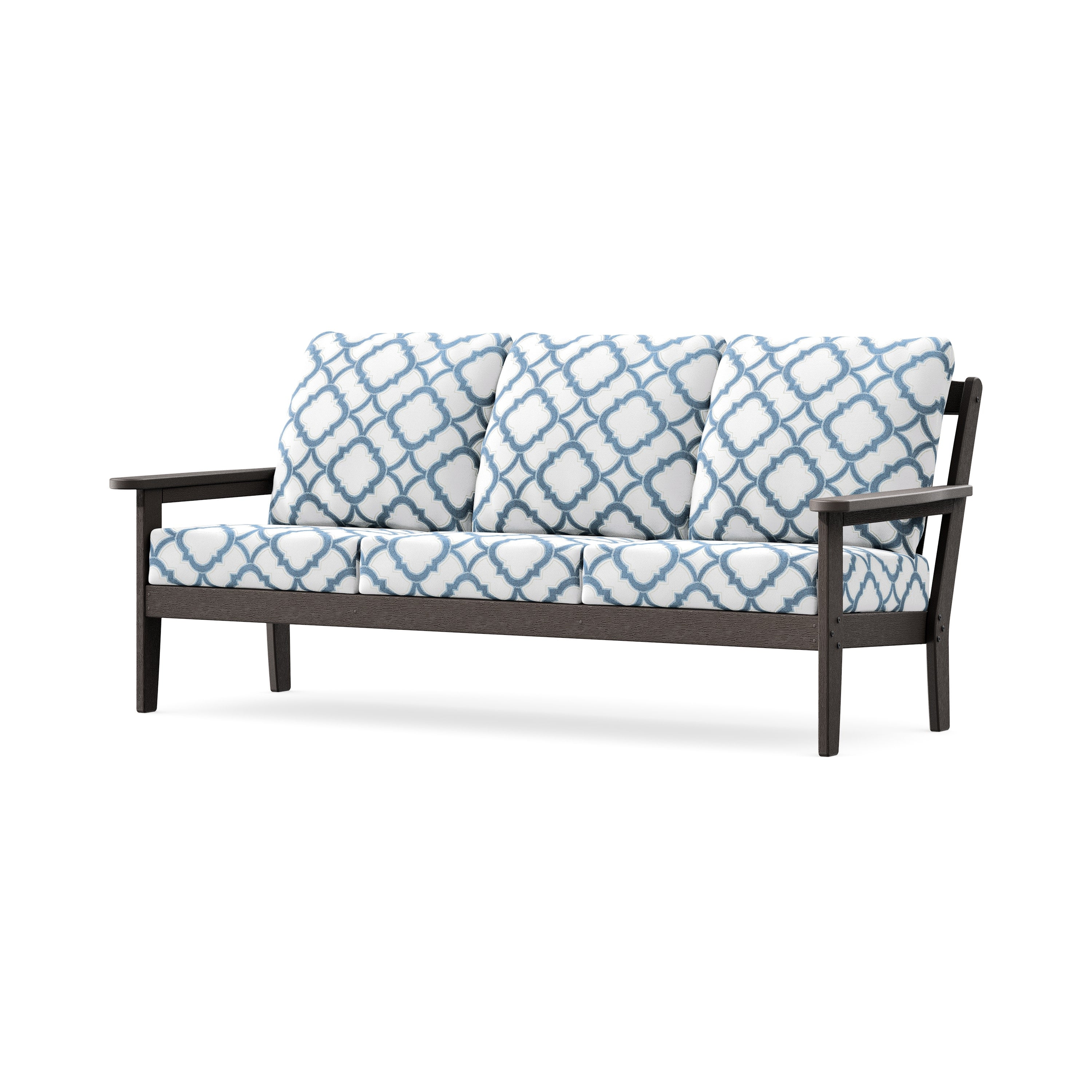 Cottage Deep Seating Sofa in Vintage Coffee / Trellis Sky Blue