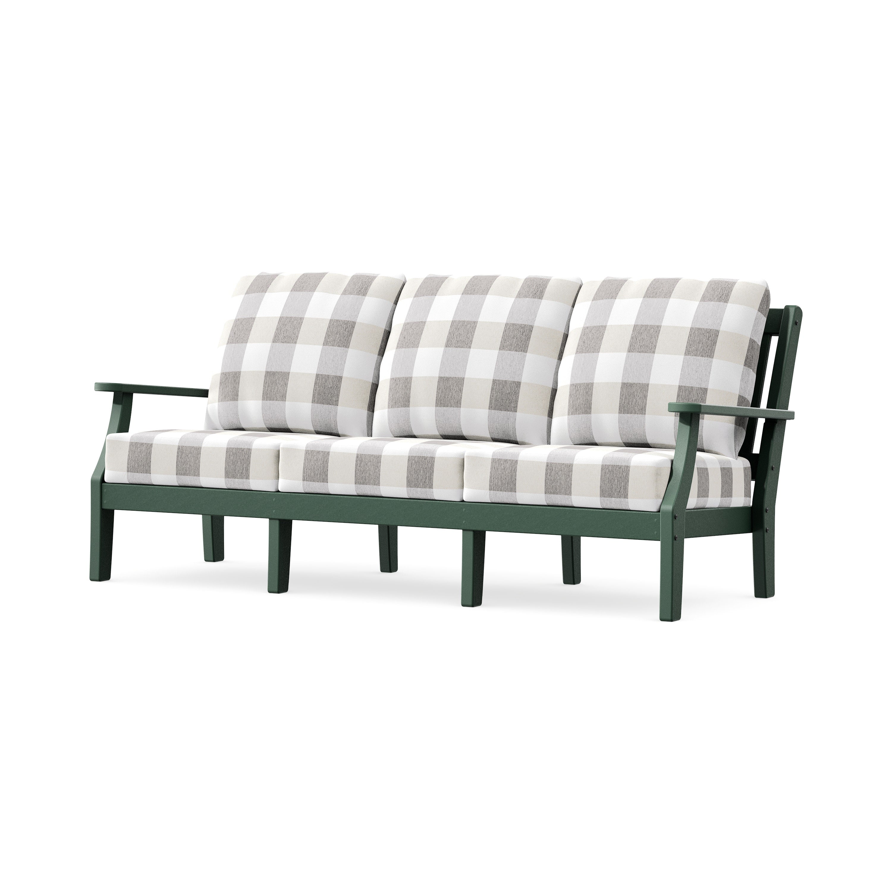 Chinoiserie Deep Seating Sofa in Green / Buffalo Plaid Grey Mist