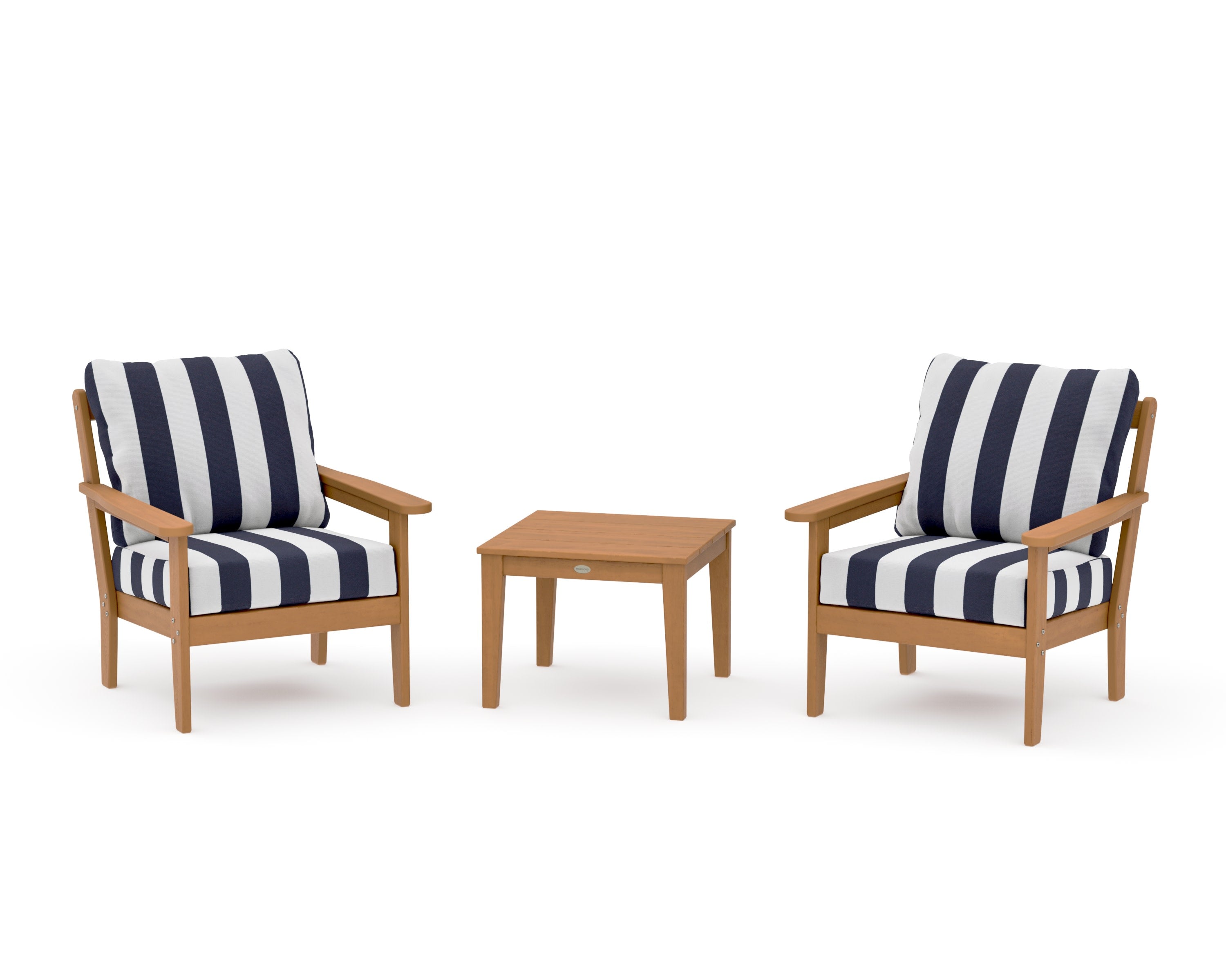 Cottage 3-Piece Deep Seating Set in Natural / Cabana Stripe Navy