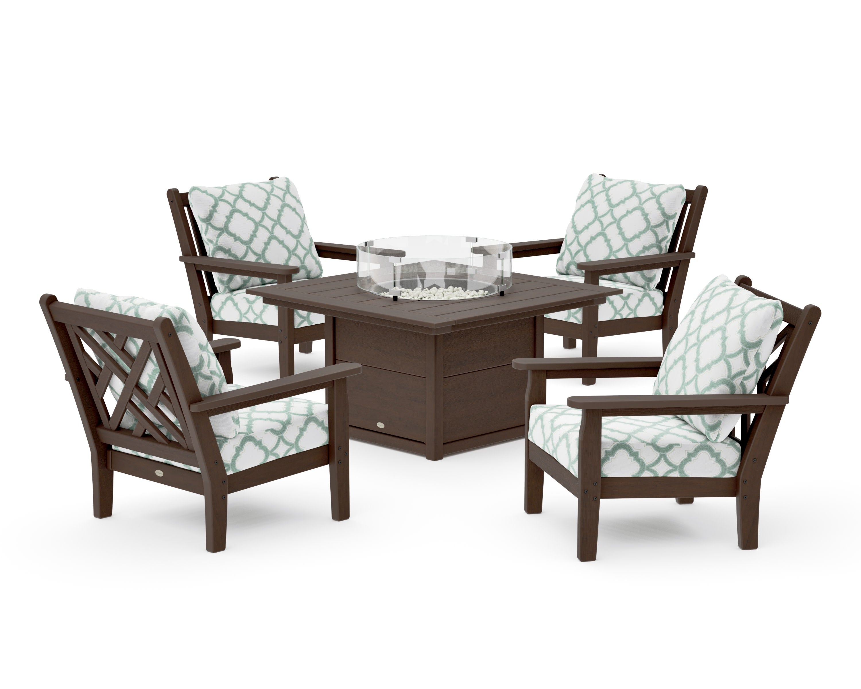 Chippendale 5-Piece Deep Seating Set with Fire Pit Table in Kona / Trellis Glacier Spa