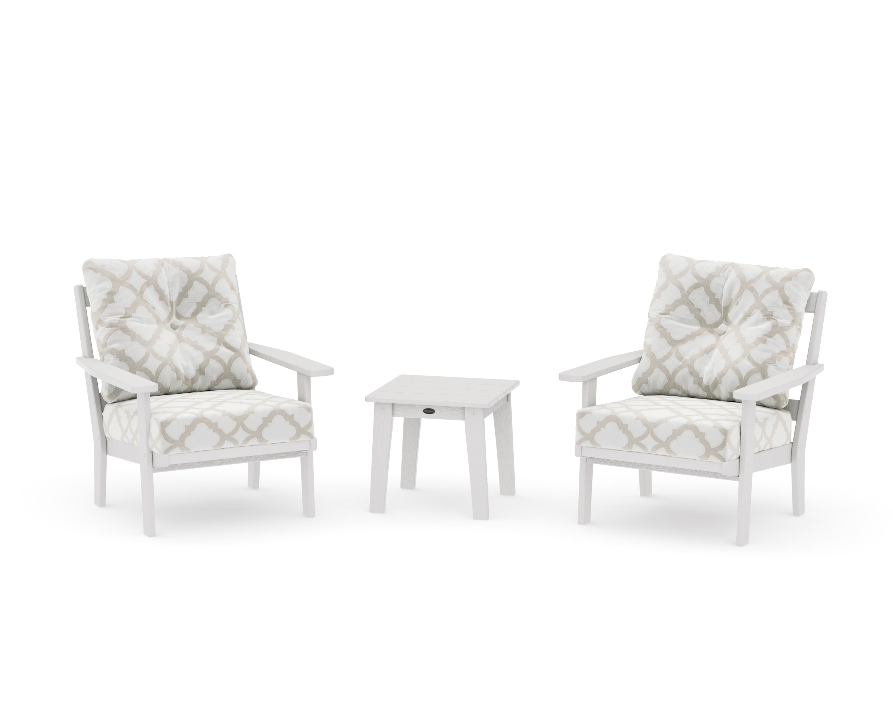 Oxford 3-Piece Deep Seating Set in Vintage White / Trellis Dune Burlap