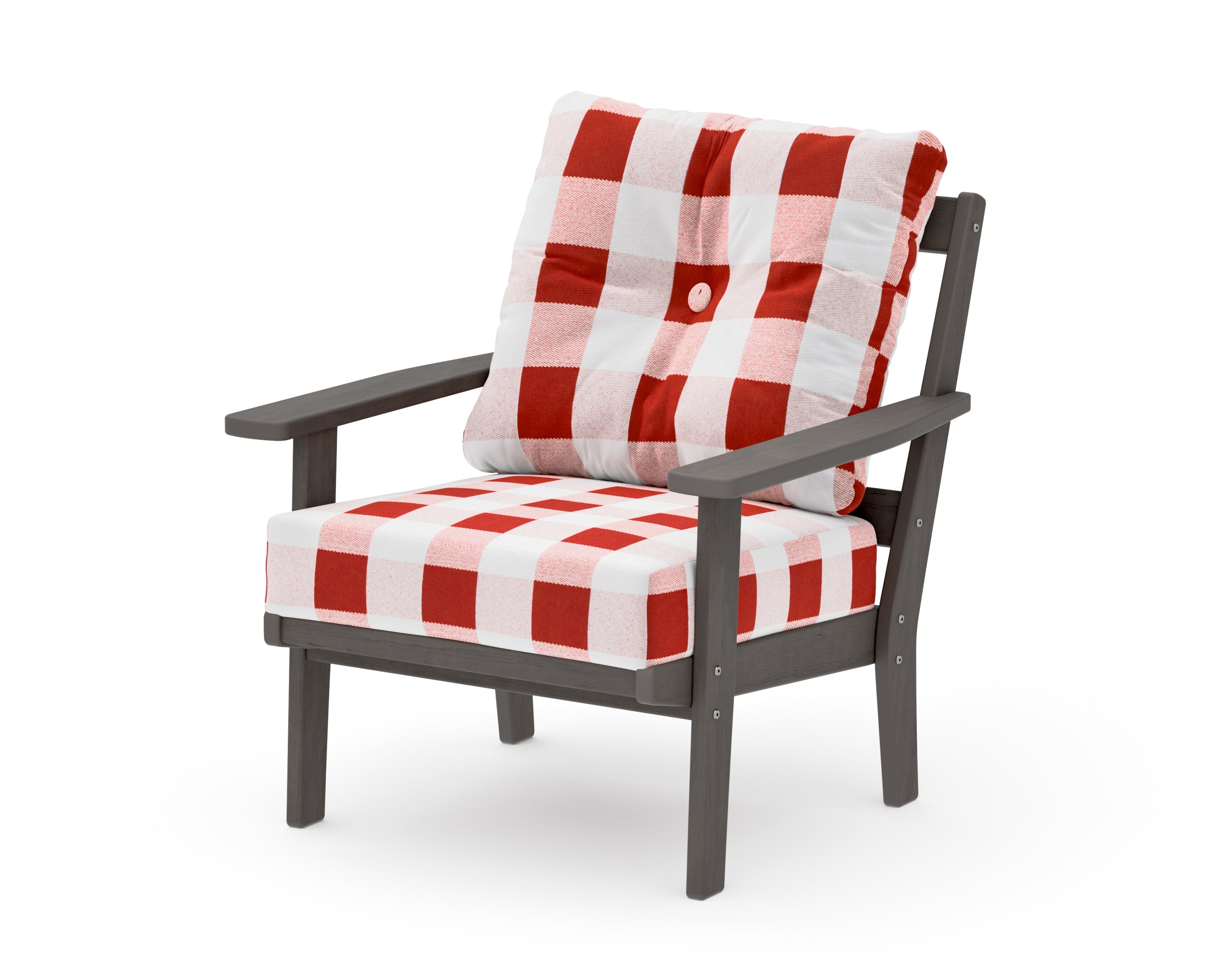 Oxford Deep Seating Chair in Driftwood / Buffalo Plaid Crimson