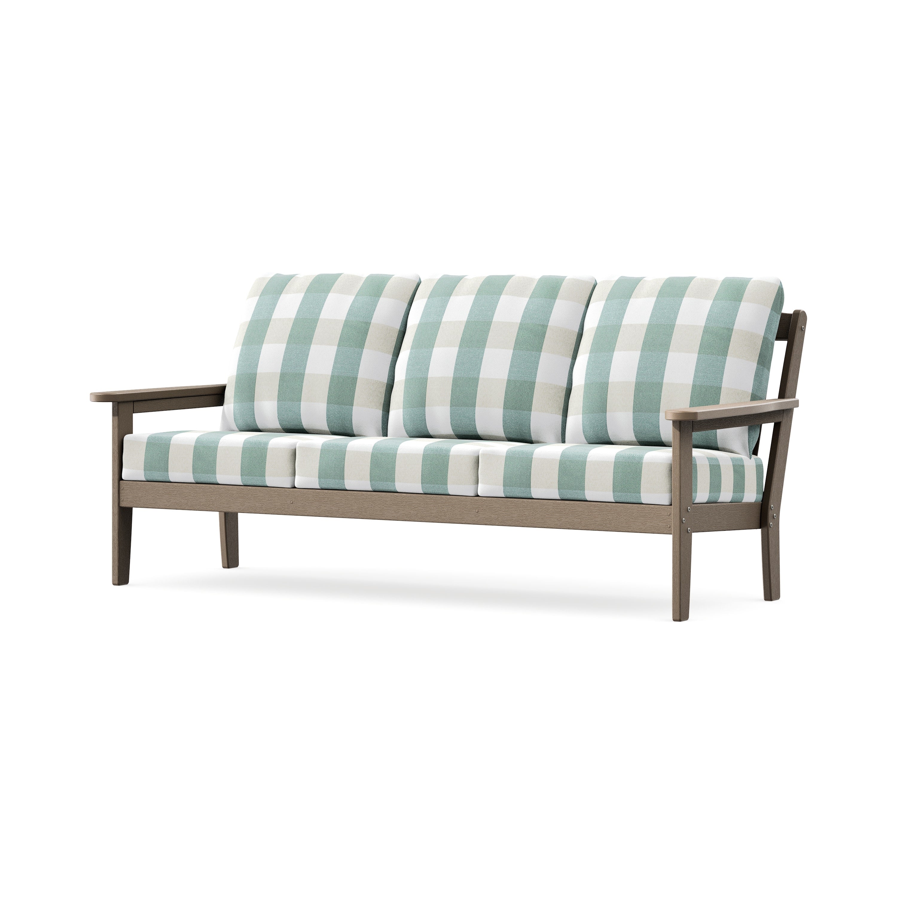 Cottage Deep Seating Sofa in Vintage Sahara / Buffalo Plaid Glacier Spa