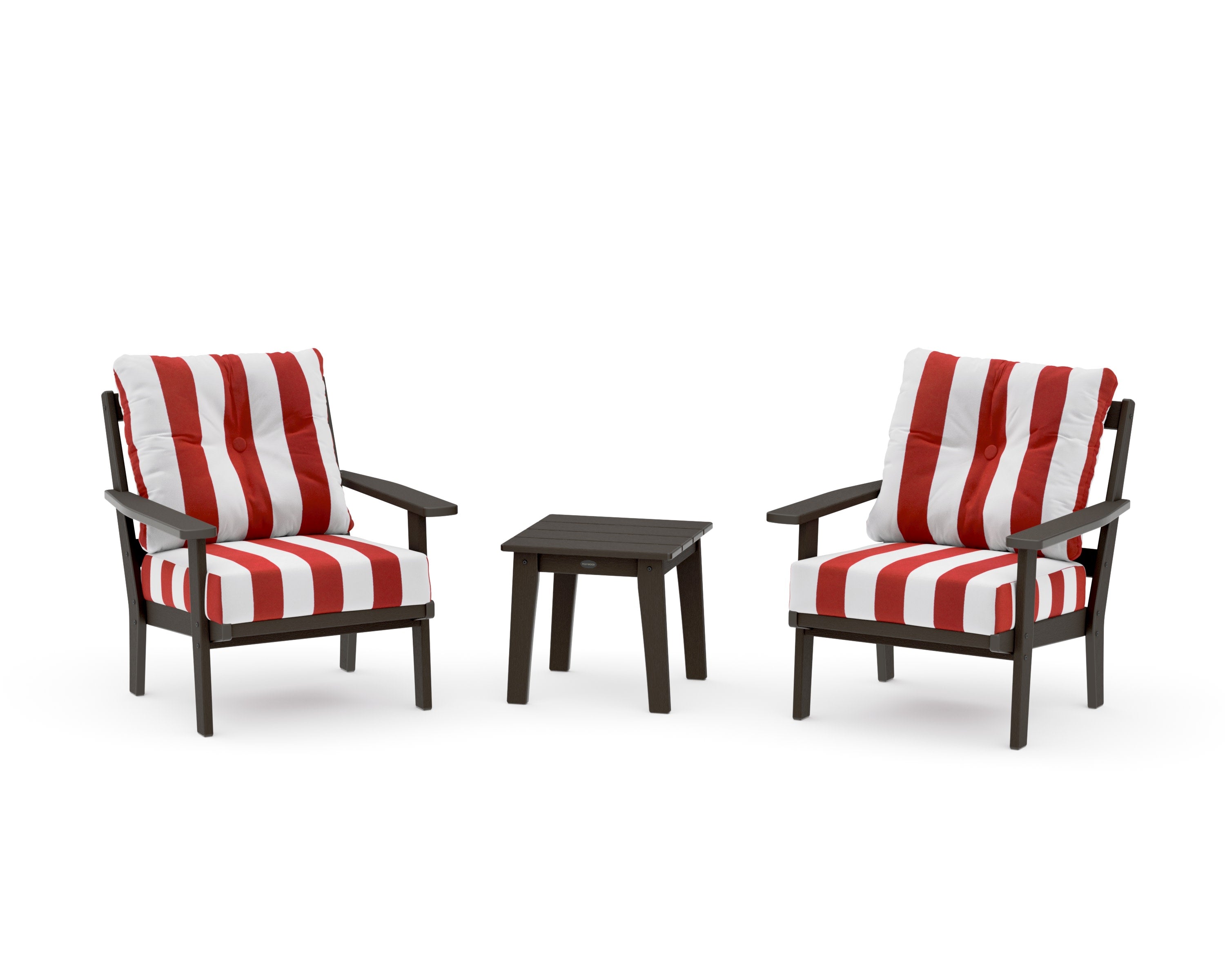 Oxford 3-Piece Deep Seating Set in Vintage Coffee / Cabana Stripe Crimson