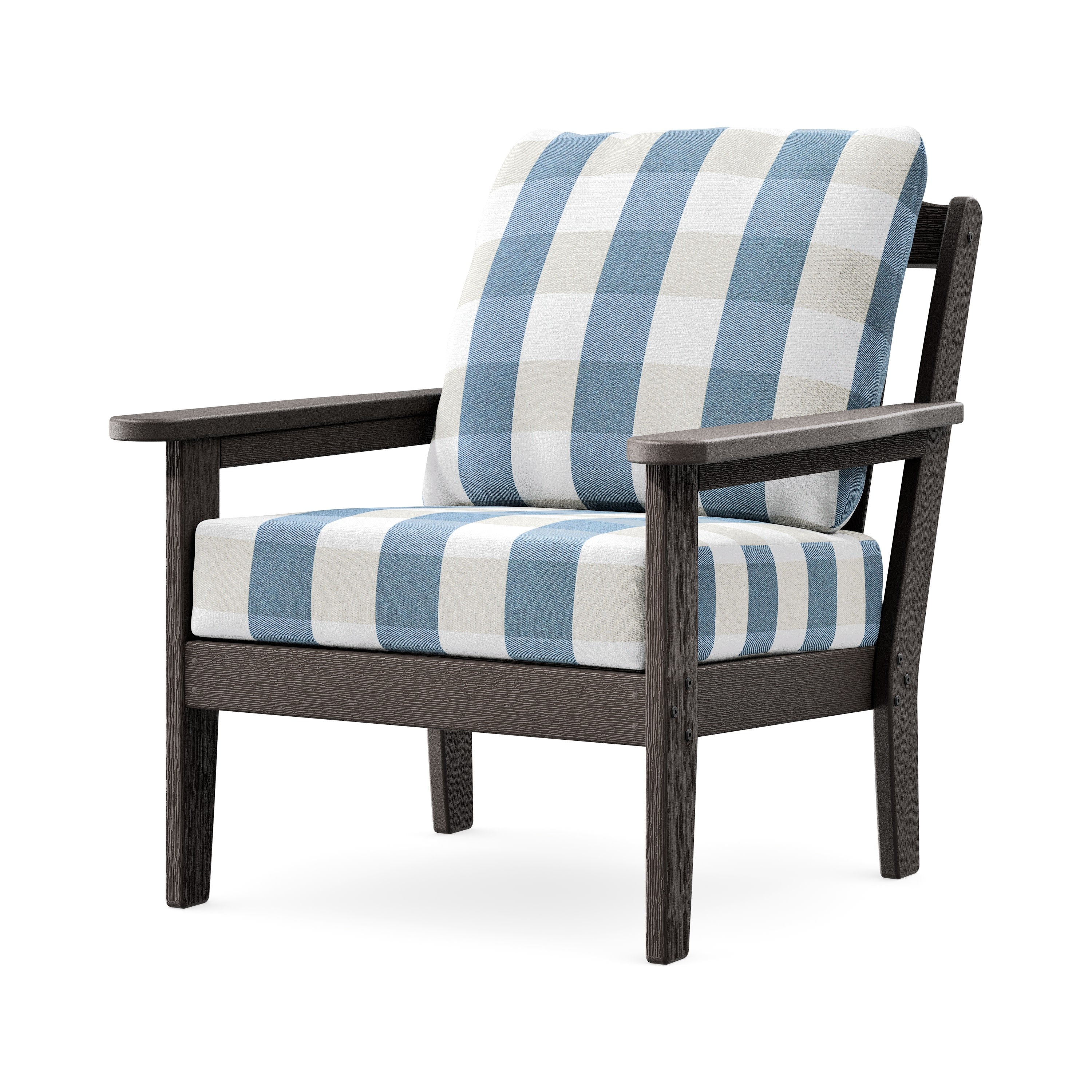 Cottage Deep Seating Chair in Vintage Coffee / Buffalo Plaid Sky Blue