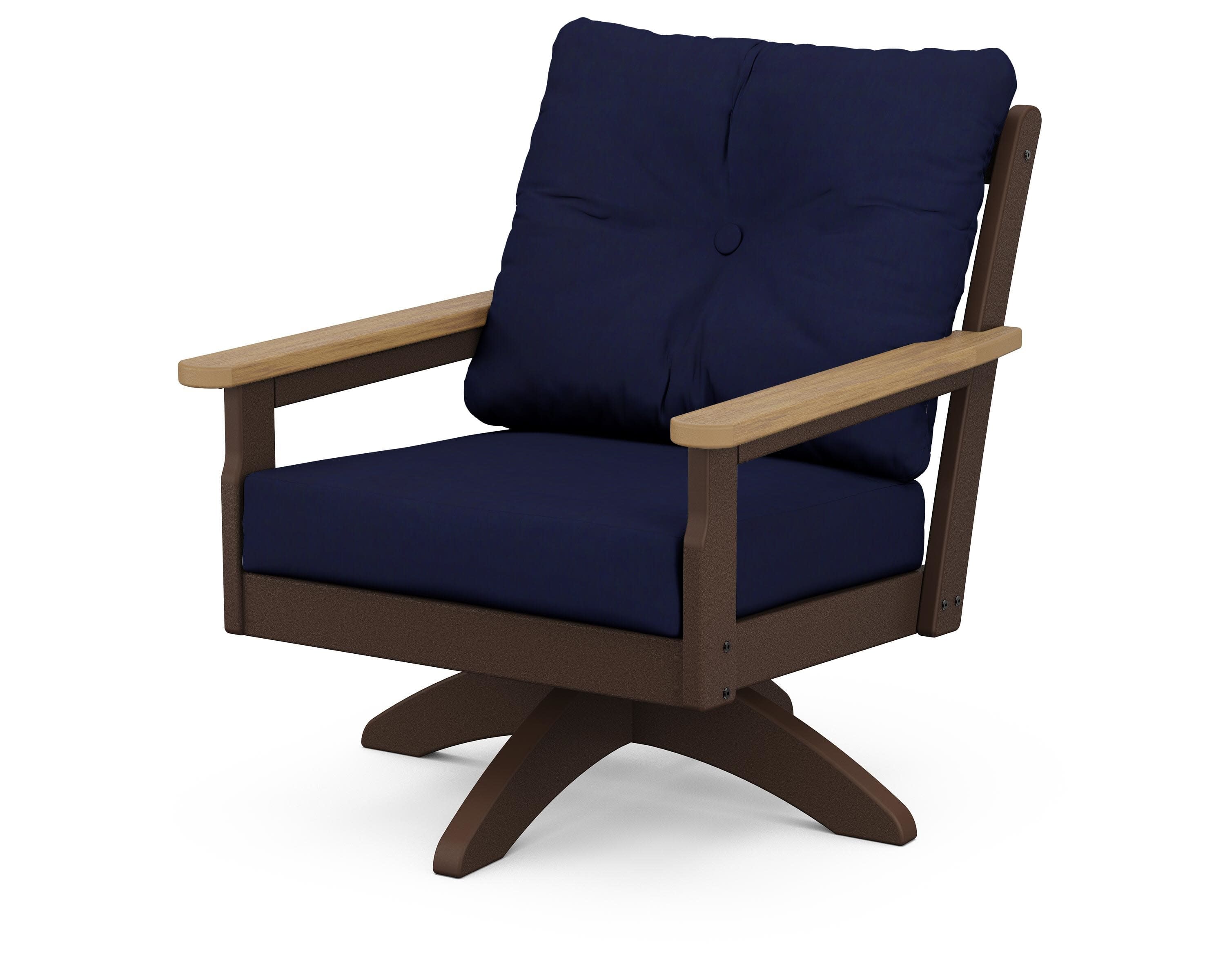 Vineyard Deep Seating Swivel Chair in Mahogany / Natural / Navy