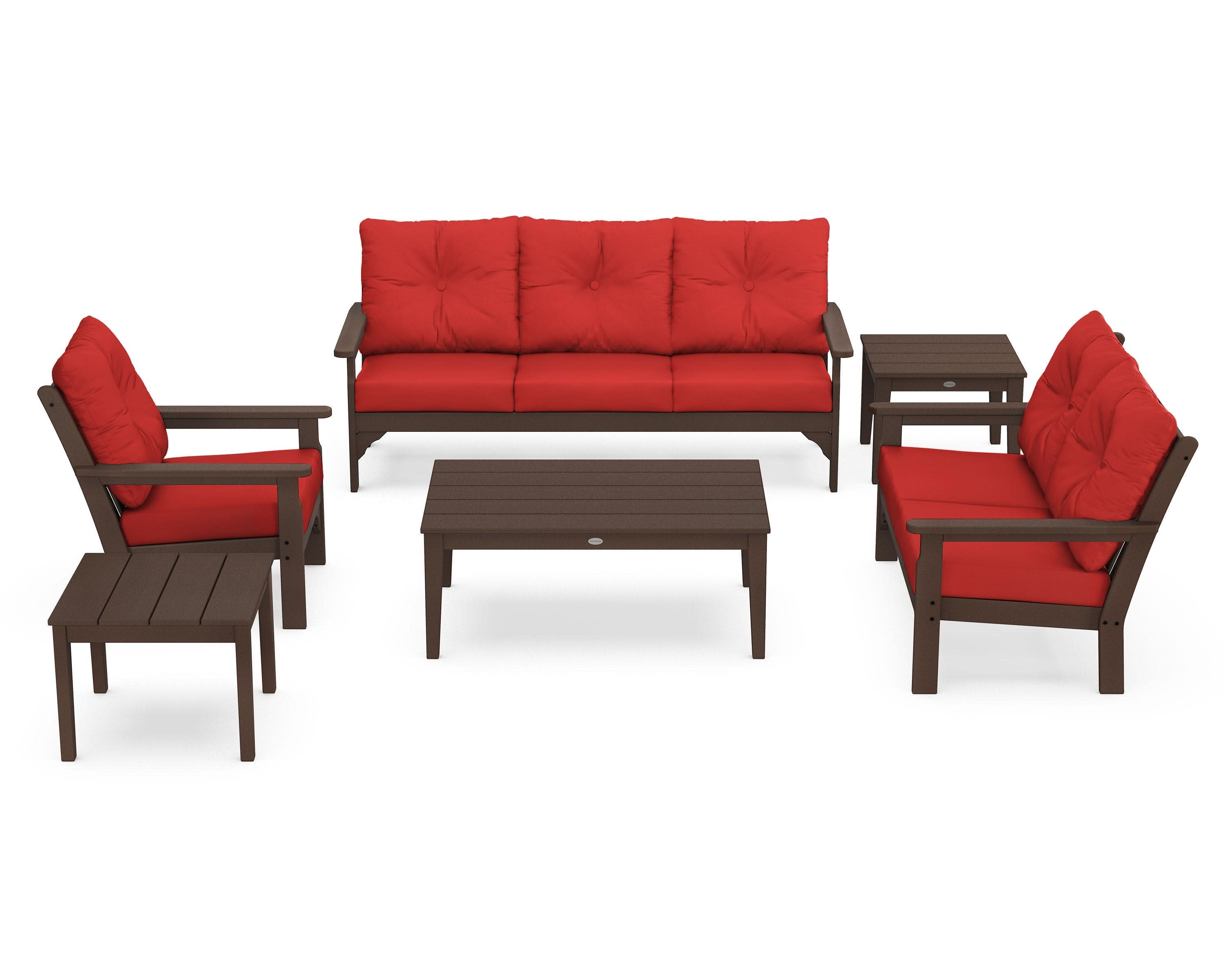 Vineyard 6-Piece Deep Seating Set in Mahogany / Crimson Linen