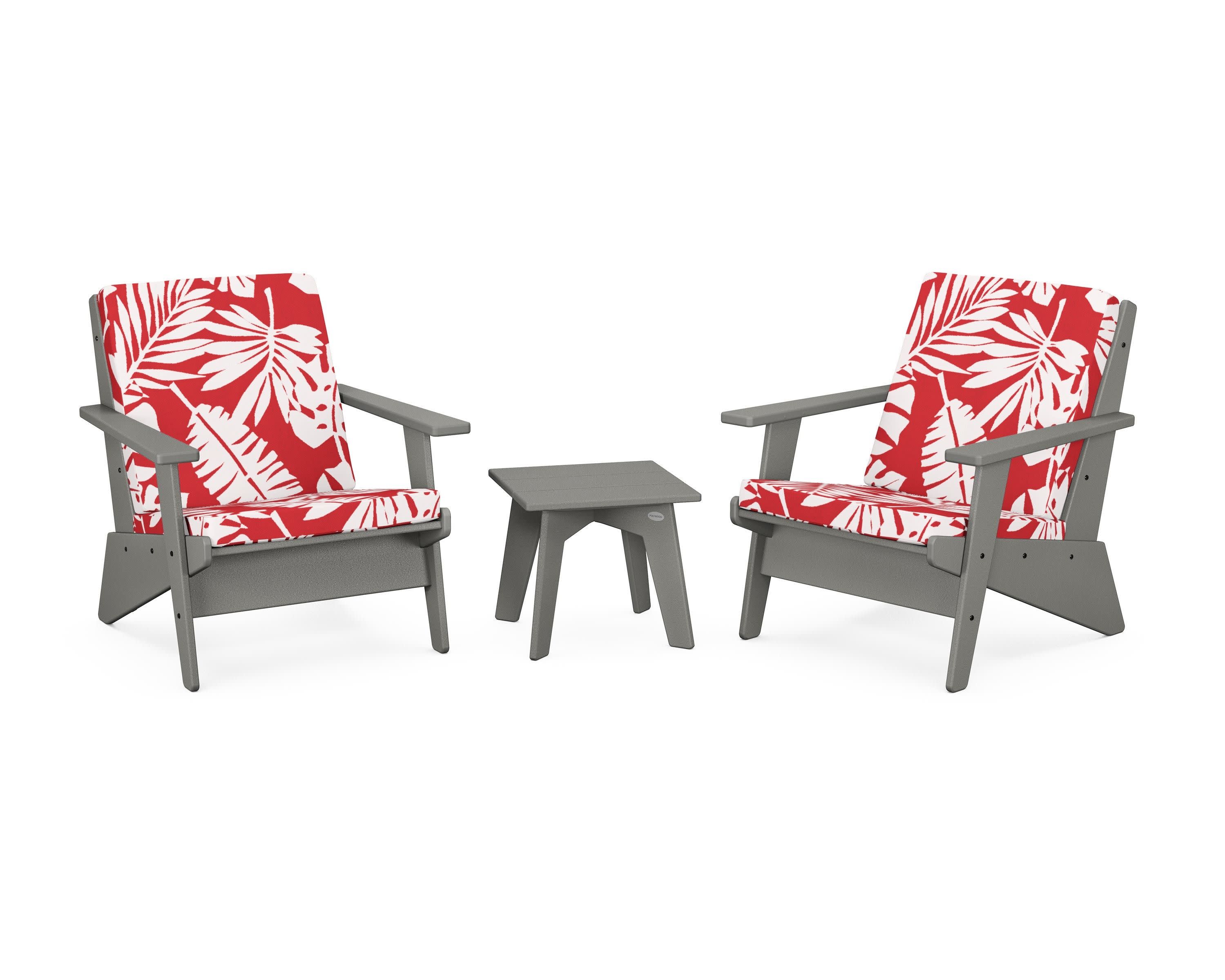 Riviera Modern Lounge 3-Piece Set in Slate Grey / Leaf Crimson