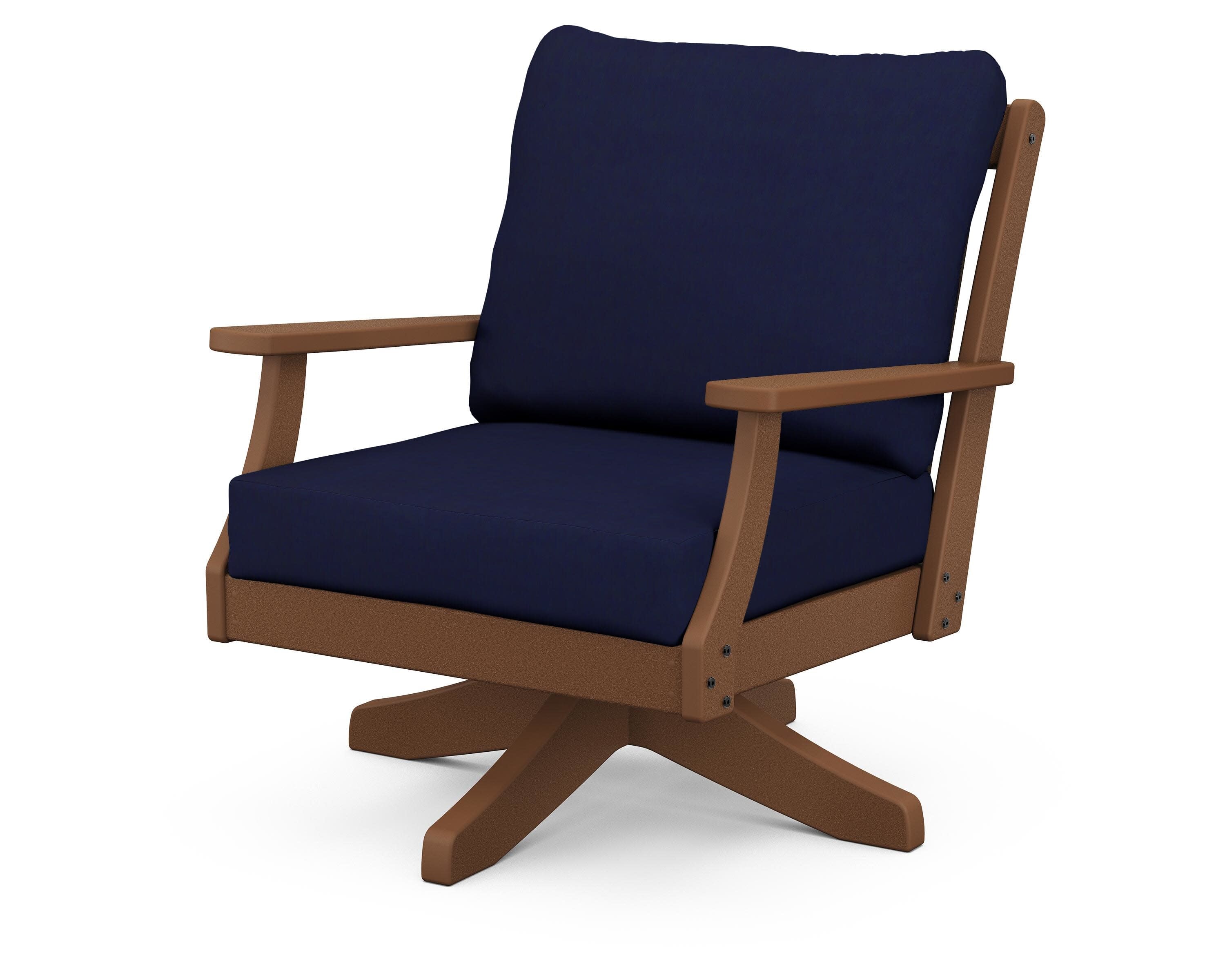 Braxton Deep Seating Swivel Chair in Teak / Navy
