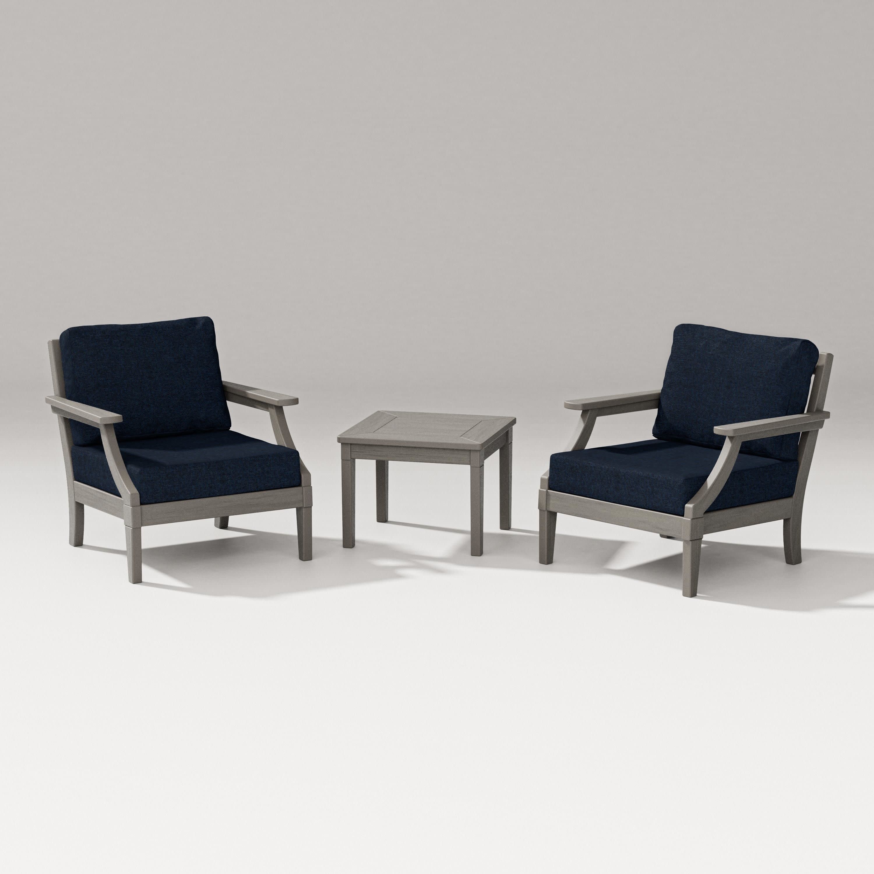 Estate 3-Piece Lounge Chair Set in Driftwood / Marine Indigo