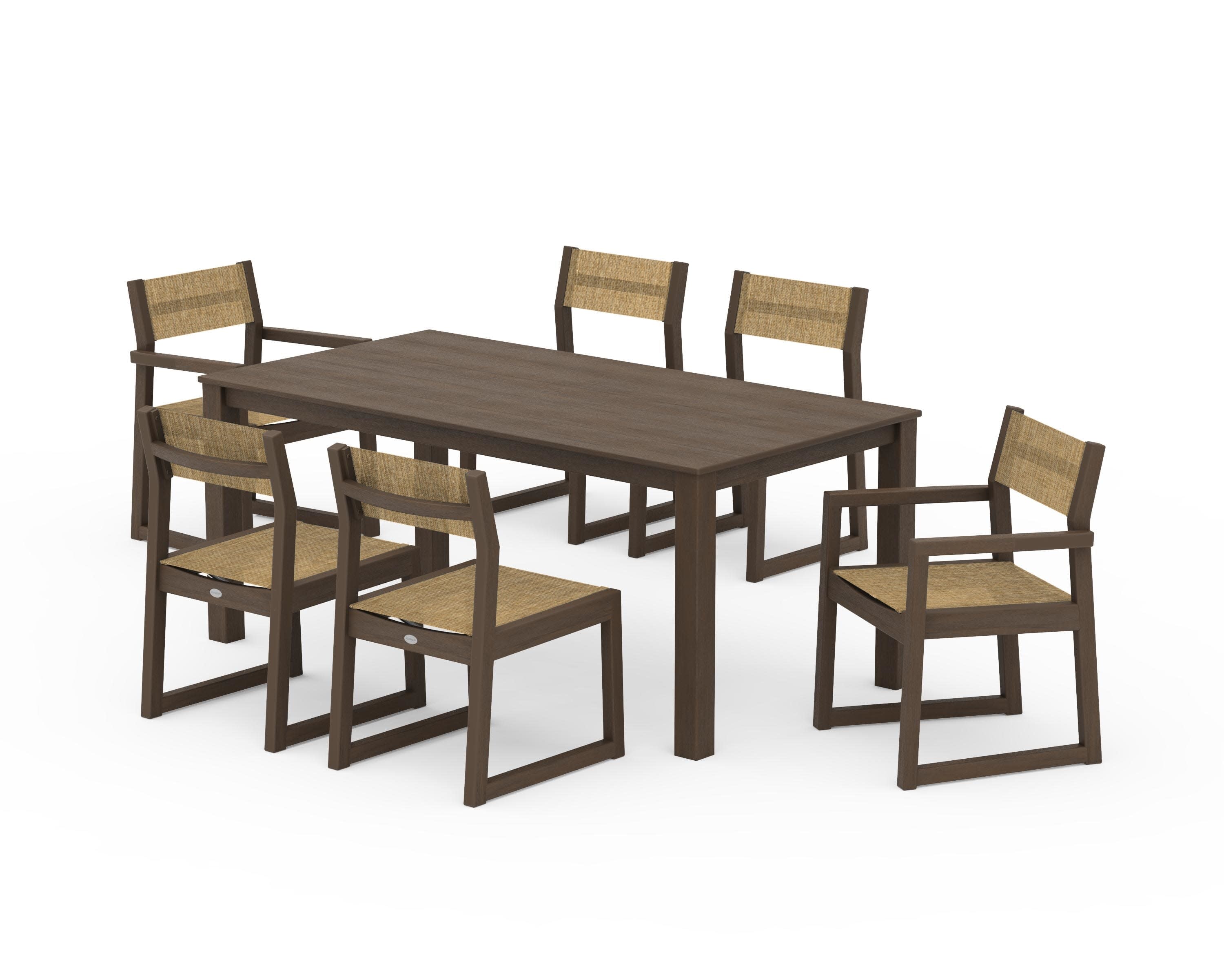 EDGE Sling 7-Piece Parsons Dining Set in Kona / Burlap Sling