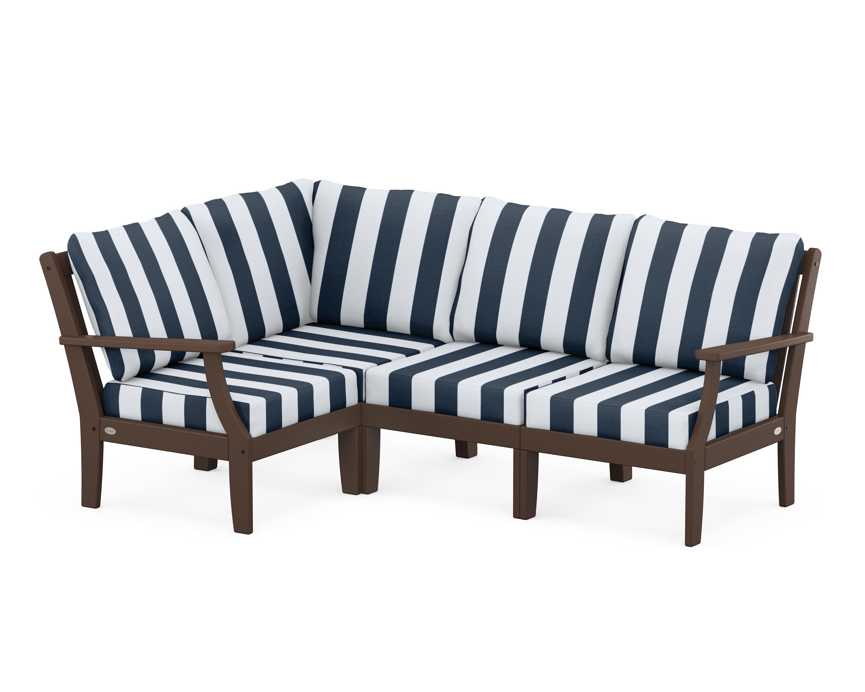 Braxton Modular 4-Piece Deep Seating Set in Mahogany / Cabana Stripe Marine Indigo