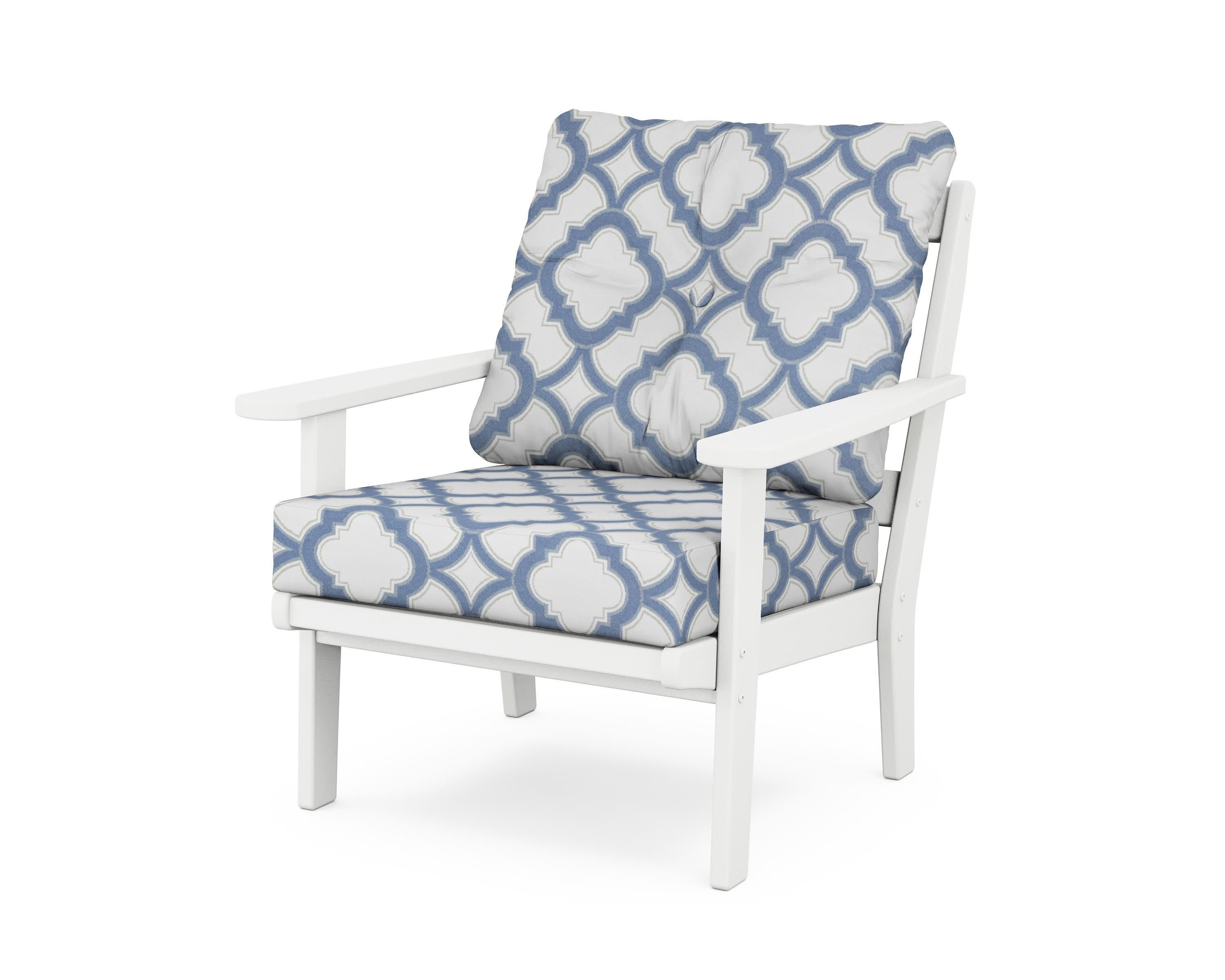 Mission Deep Seating Chair in White / Trellis Sky Blue