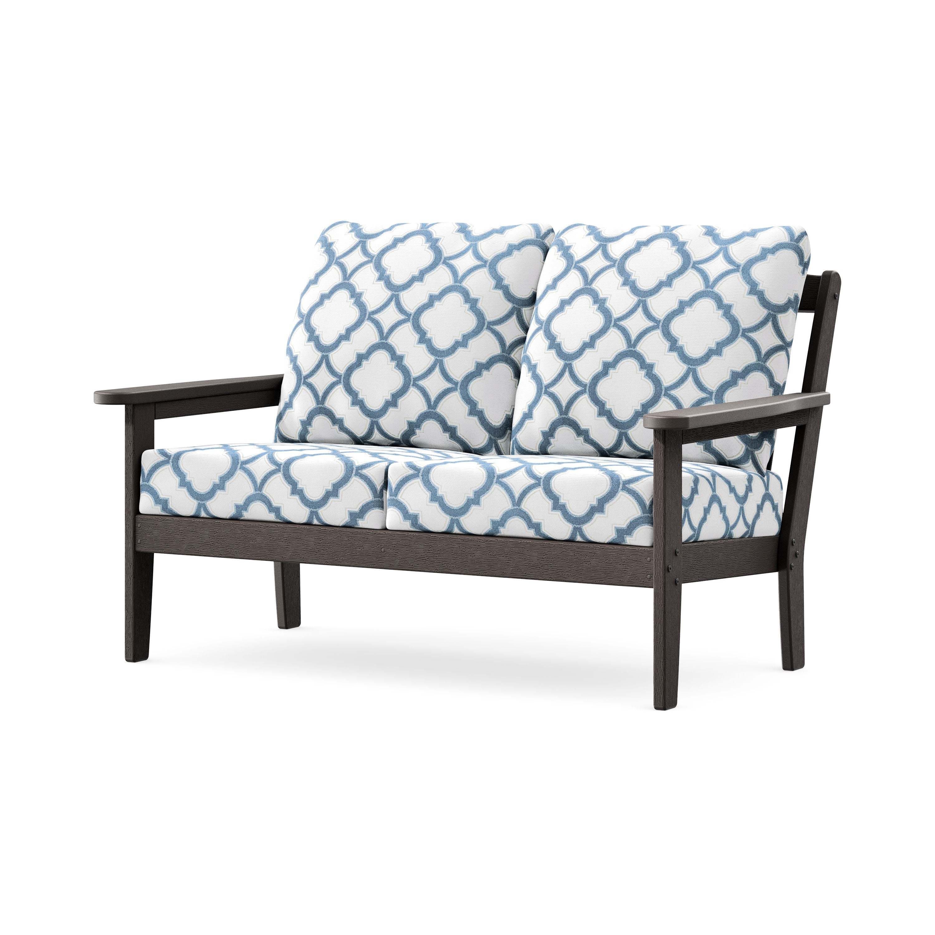 Cottage Deep Seating Loveseat in Vintage Coffee / Trellis Sky Blue