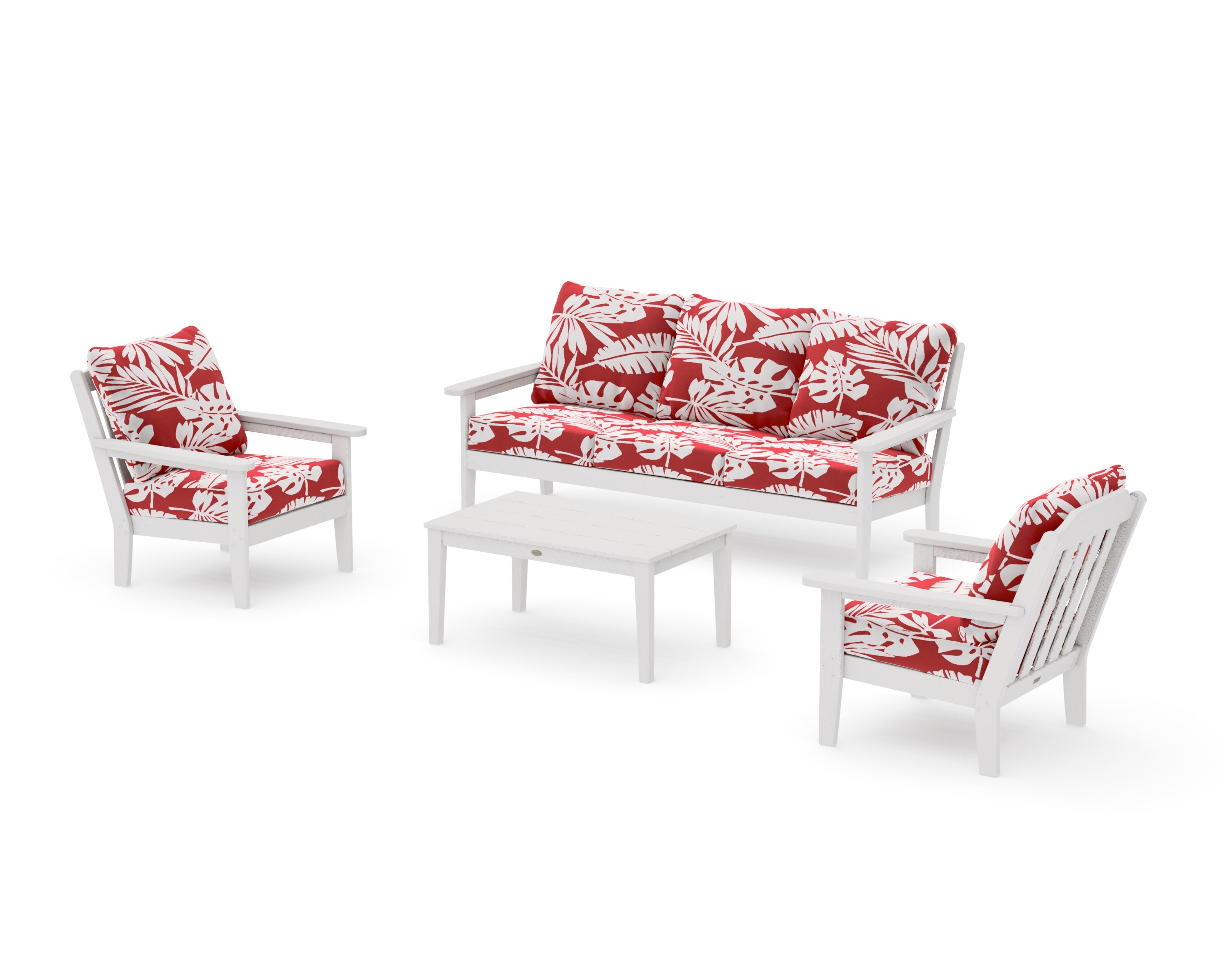 Cottage 4-Piece Deep Seating Set with Sofa in Vintage White / Leaf Crimson