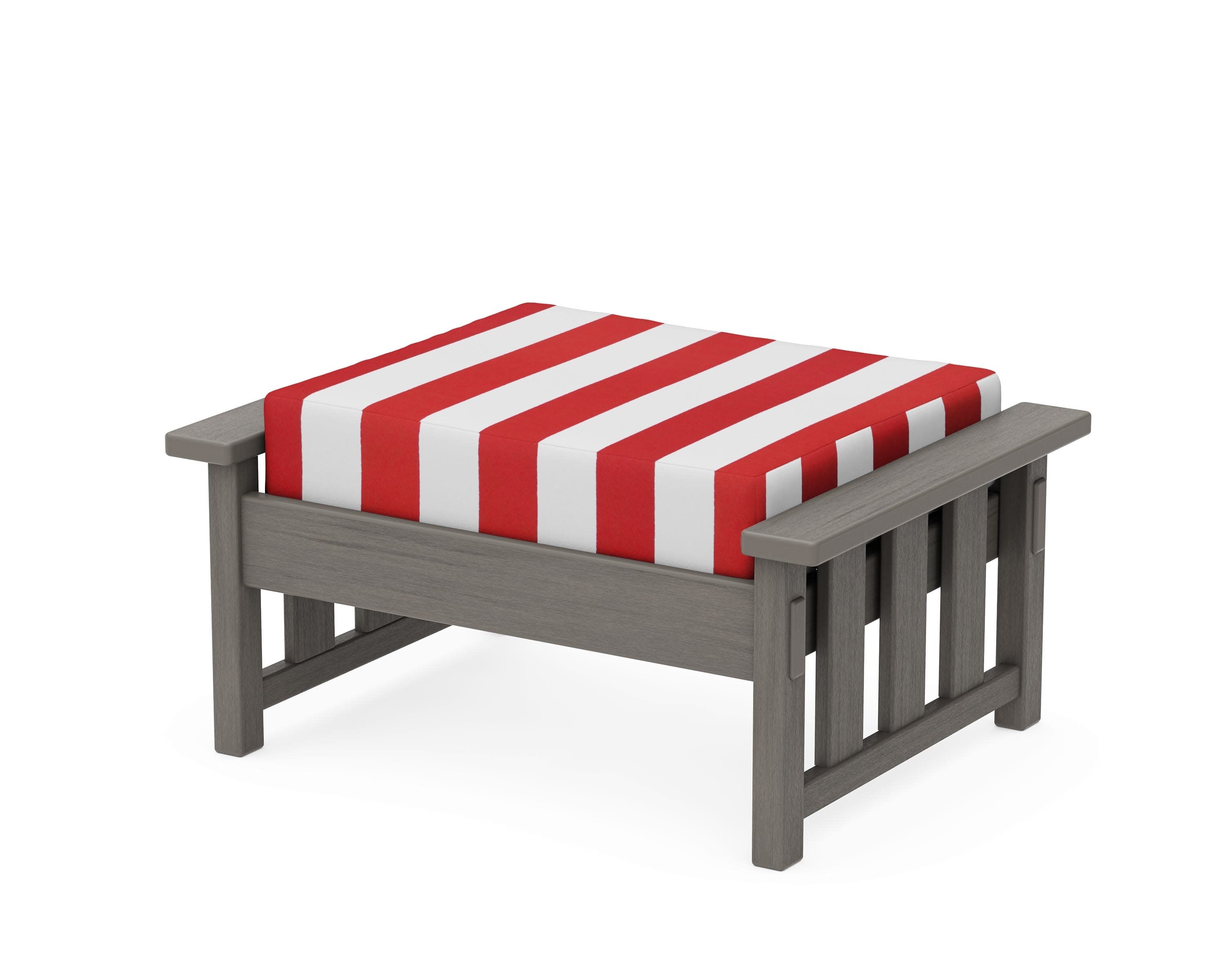 Acadia Deep Seating Ottoman in Driftwood / Cabana Stripe Crimson