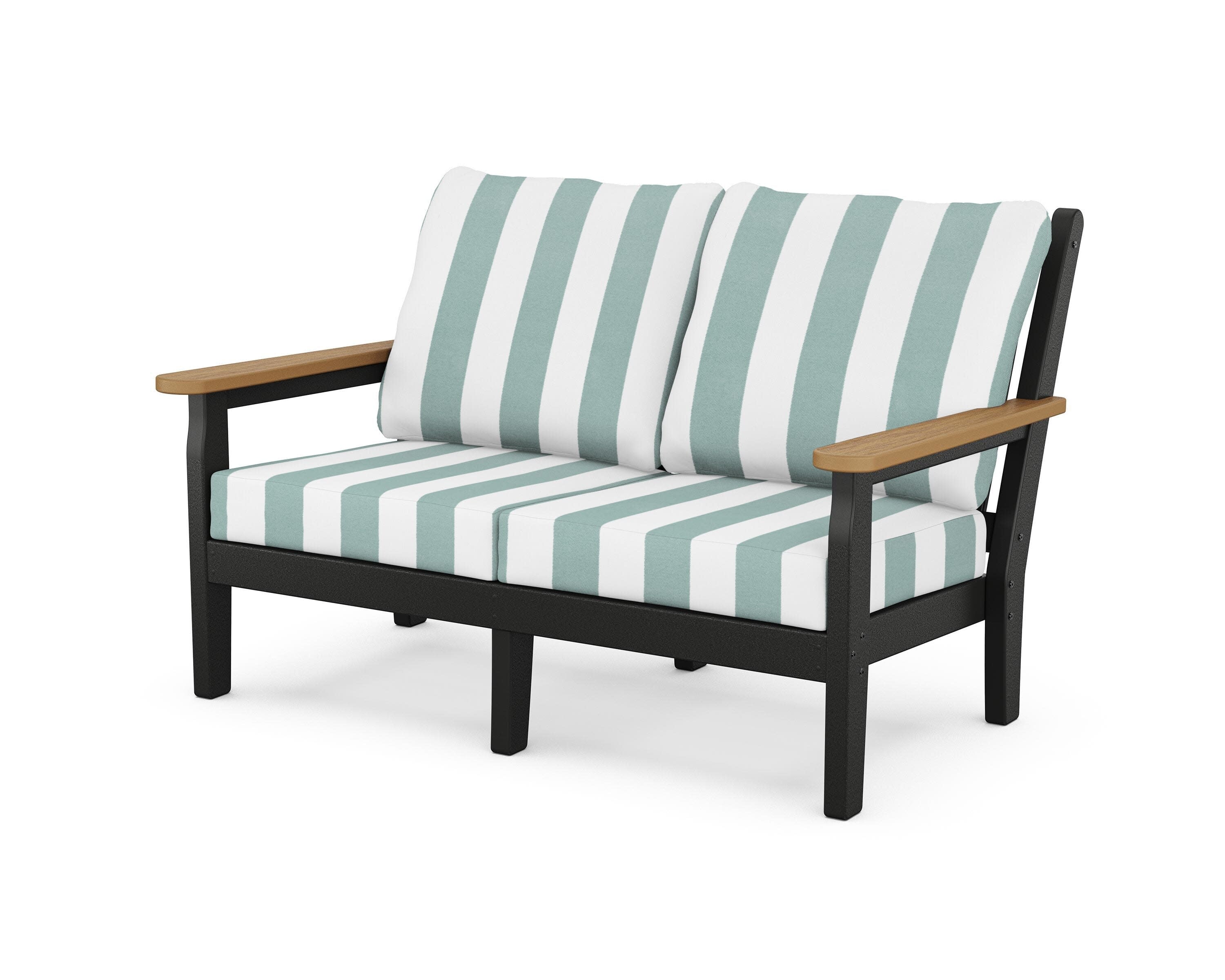 Chippendale Deep Seating Loveseat in Black / Natural / Cabana Stripe Glacier Spa