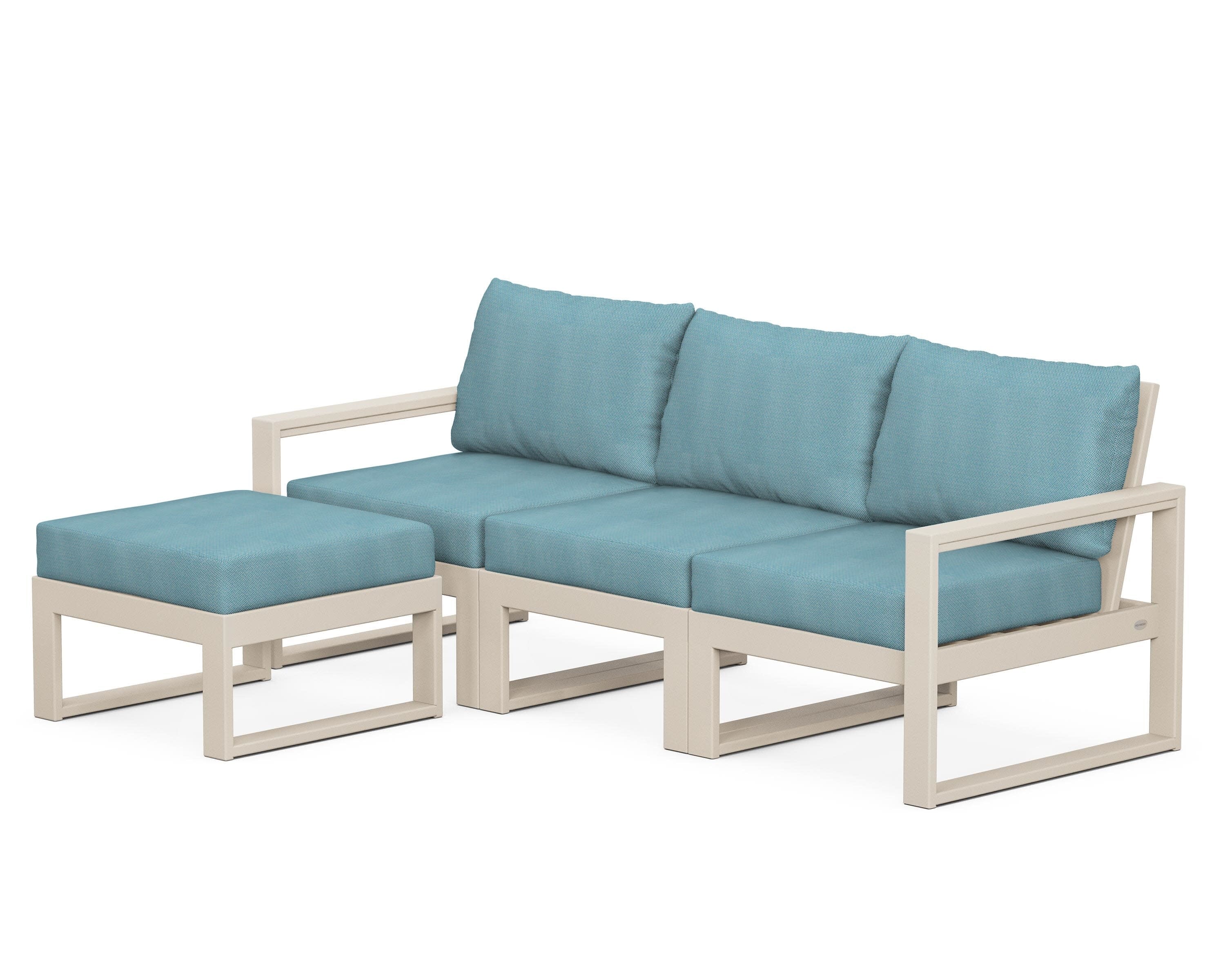 EDGE 4-Piece Modular Deep Seating Set with Ottoman in Sand / Lattice Sky Blue