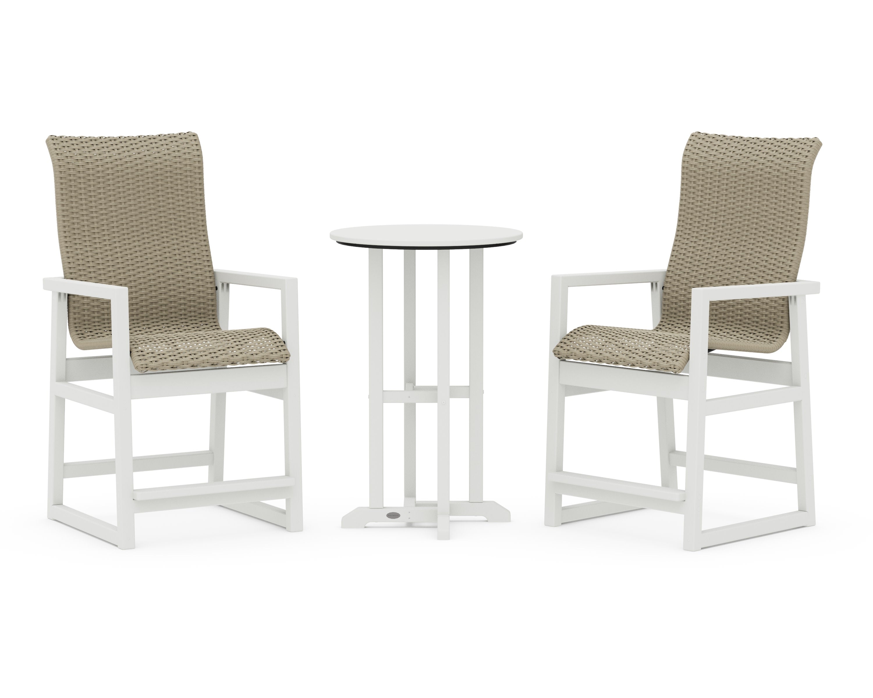 EDGE Woven Highback 3-Piece Farmhouse Counter Set in White / Dune Grass