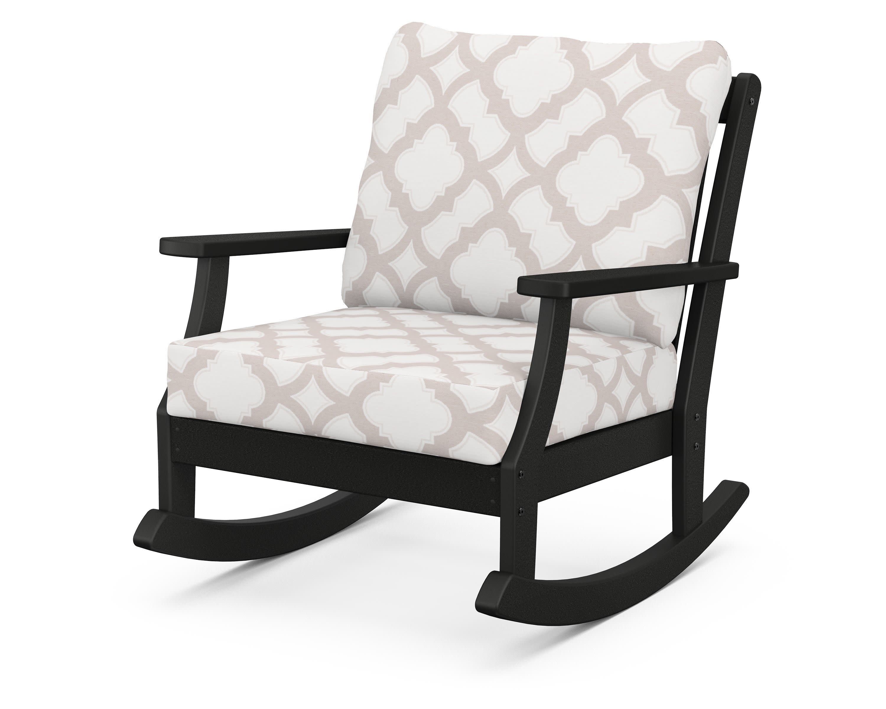 Braxton Deep Seating Rocking Chair in Black / Trellis Dune Burlap