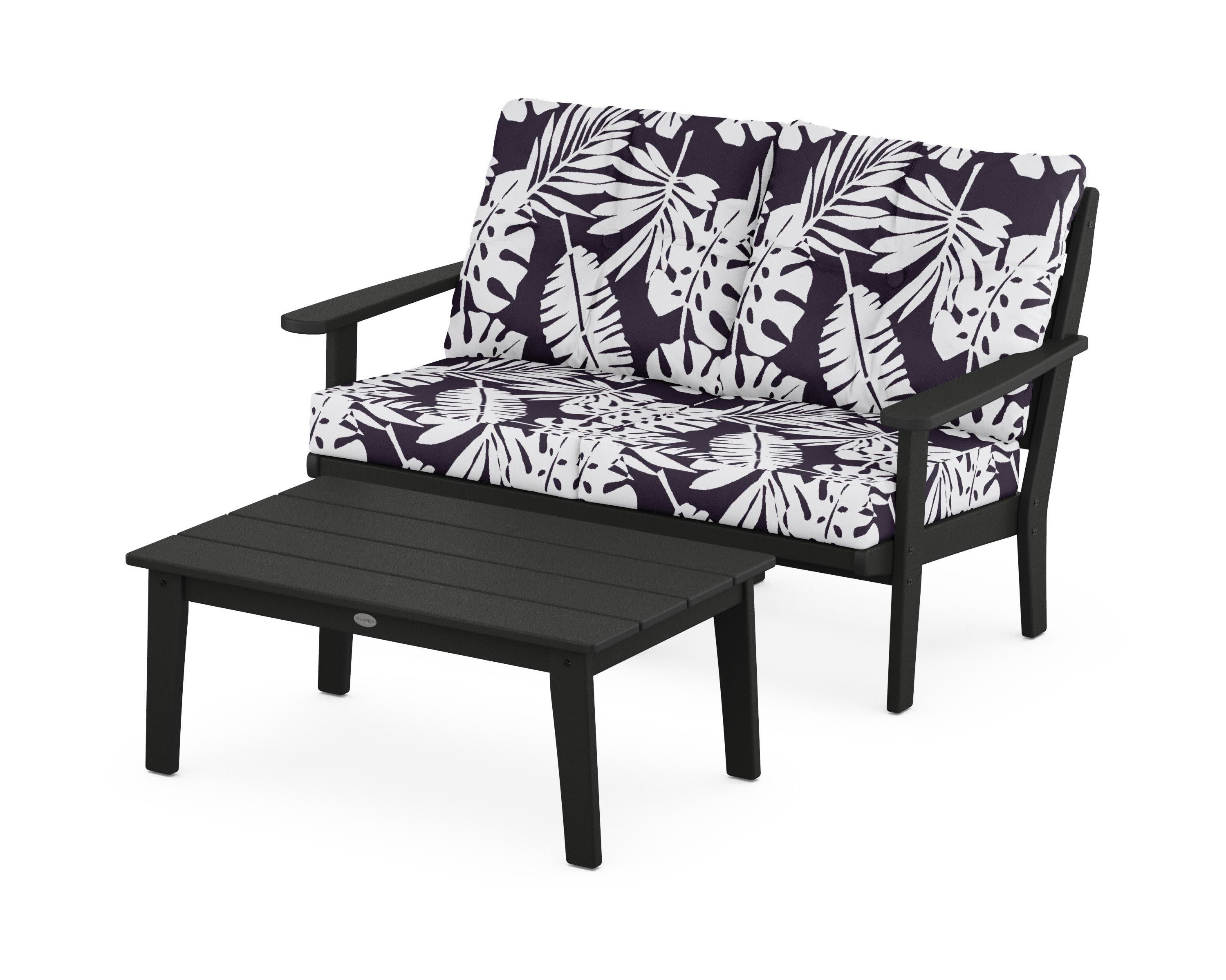 Lakeside 2-Piece Lounge Loveseat Set in Black / Leaf Navy