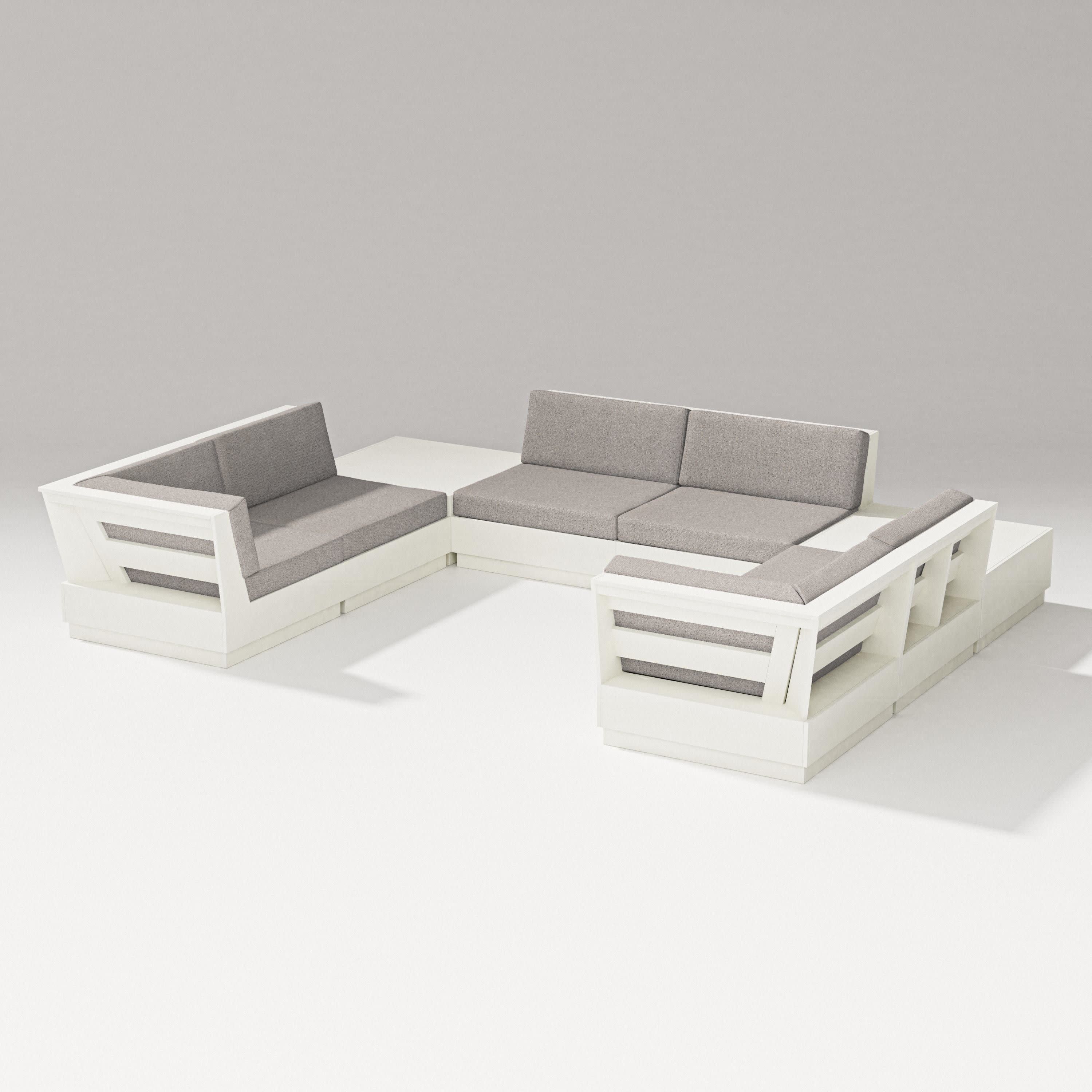 Elevate 8-Piece U-Shaped Sectional in Vintage White / Weathered Tweed