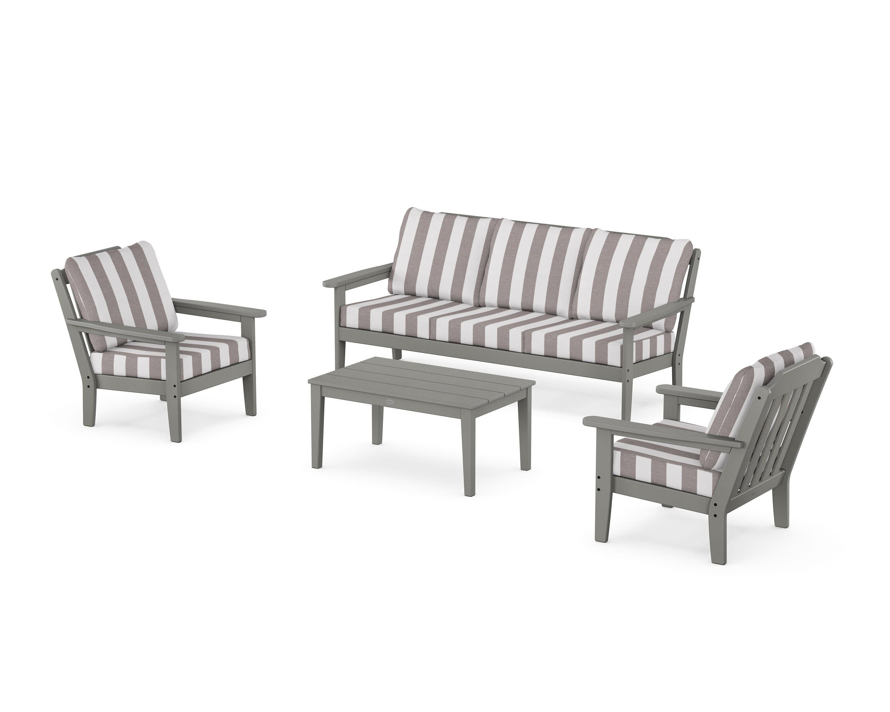 Cottage 4-Piece Deep Seating Set with Sofa in Slate Grey / Cabana Stripe Grey Mist