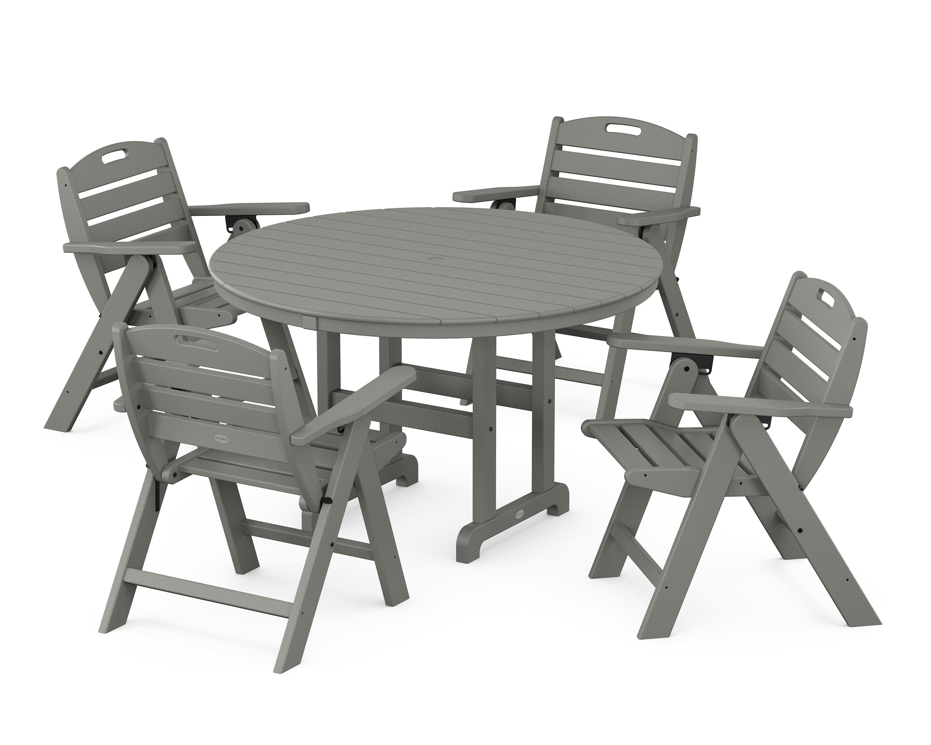 Nautical Folding Lowback Chair 5-Piece Round Farmhouse Dining Set in Slate Grey