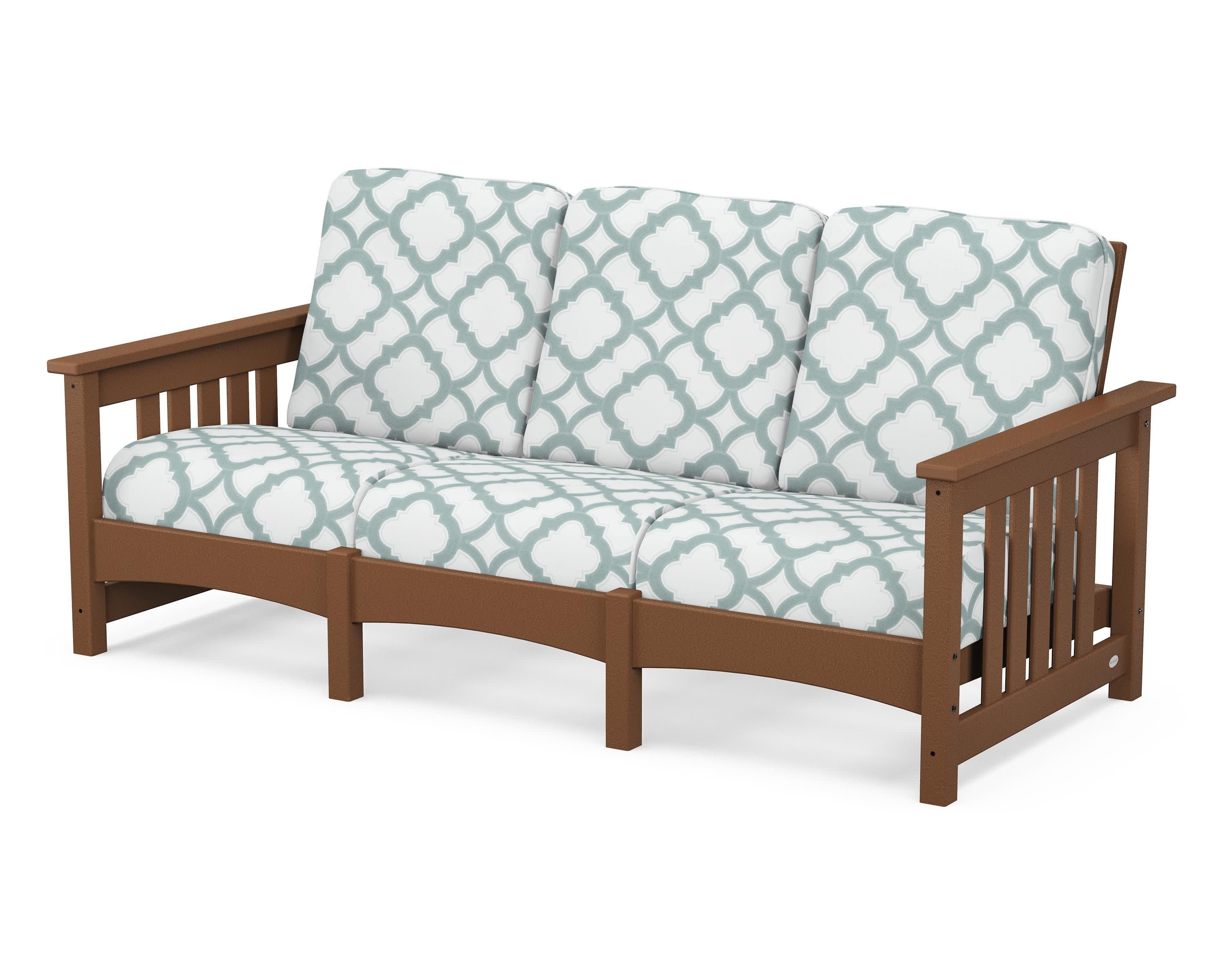 Club Mission Sofa in Teak / Trellis Glacier Spa