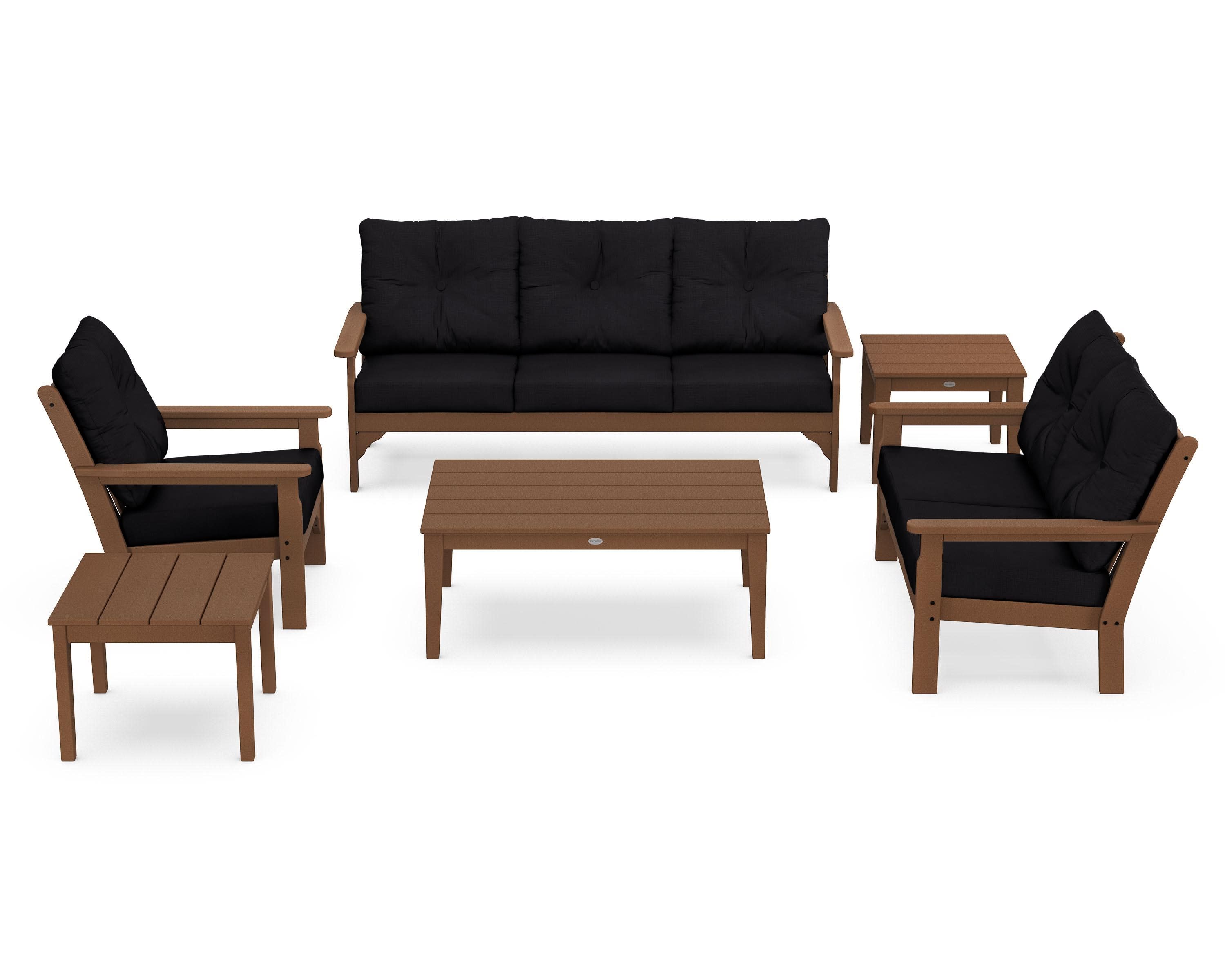 Vineyard 6-Piece Deep Seating Set in Teak / Midnight Linen