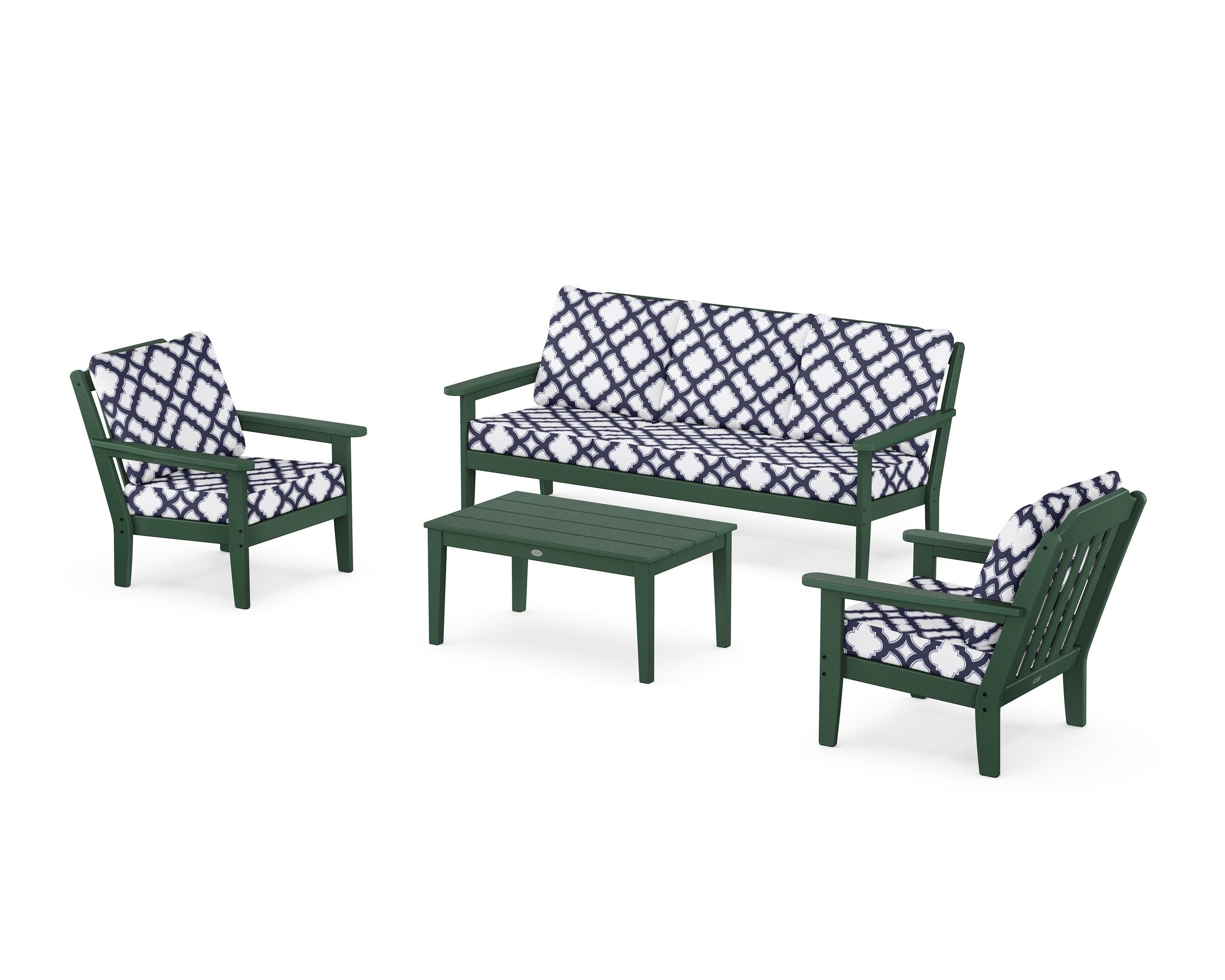 Cottage 4-Piece Deep Seating Set with Sofa in Green / Trellis Navy