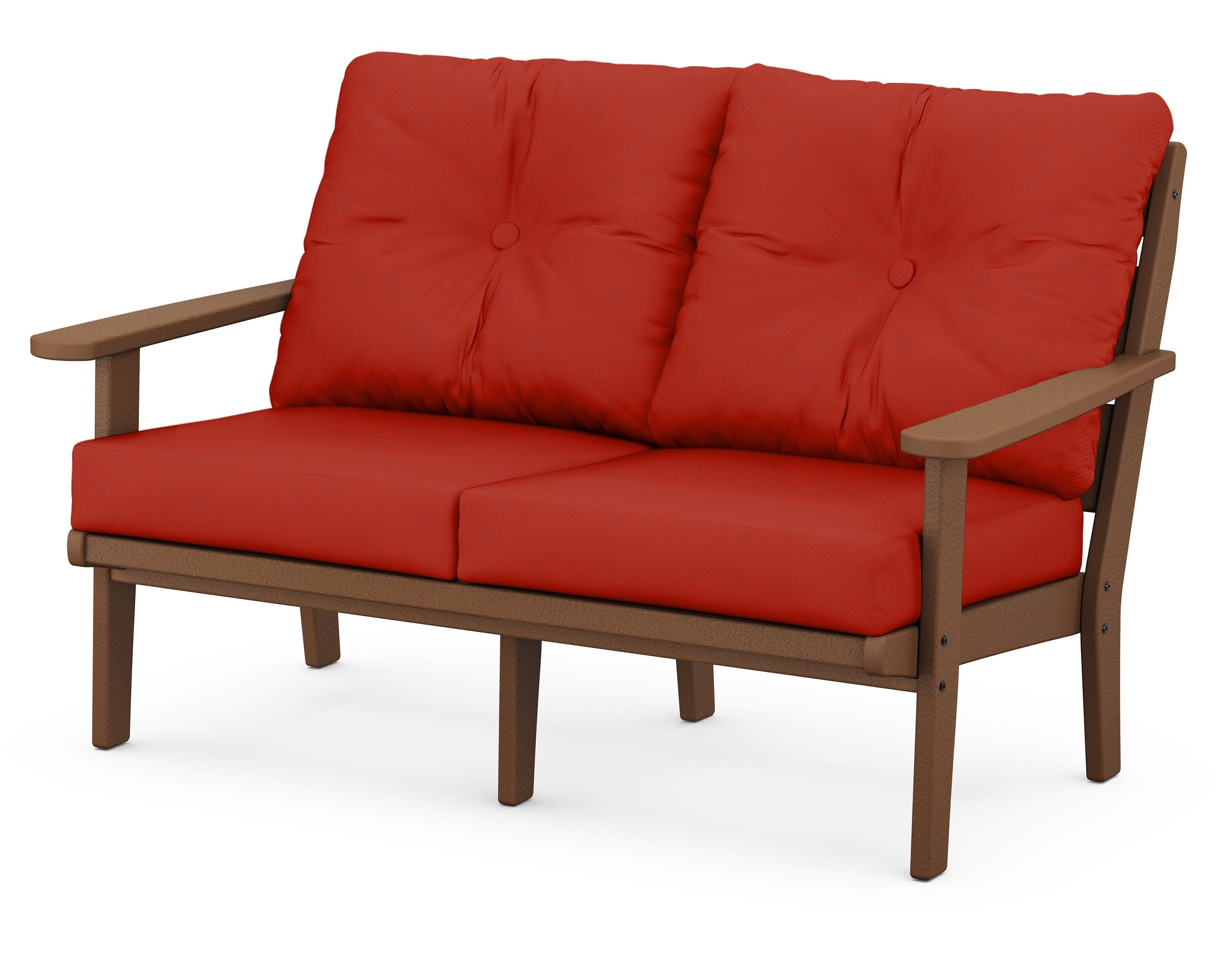 Lakeside Deep Seating Loveseat in Teak / Canvas Jockey Red