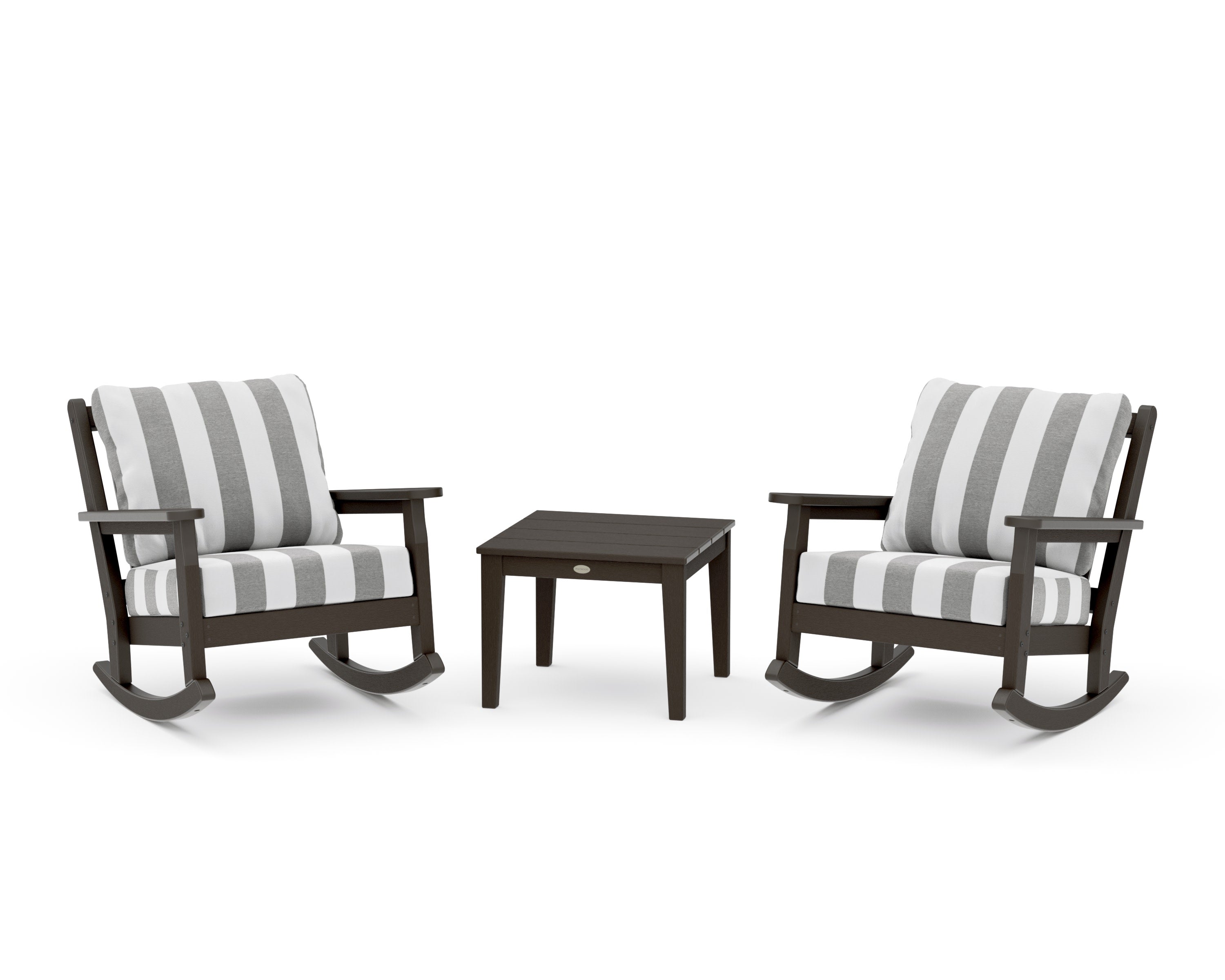 Chippendale 3-Piece Deep Seating Rocker Set in Vintage Coffee / Cabana Stripe Grey Mist