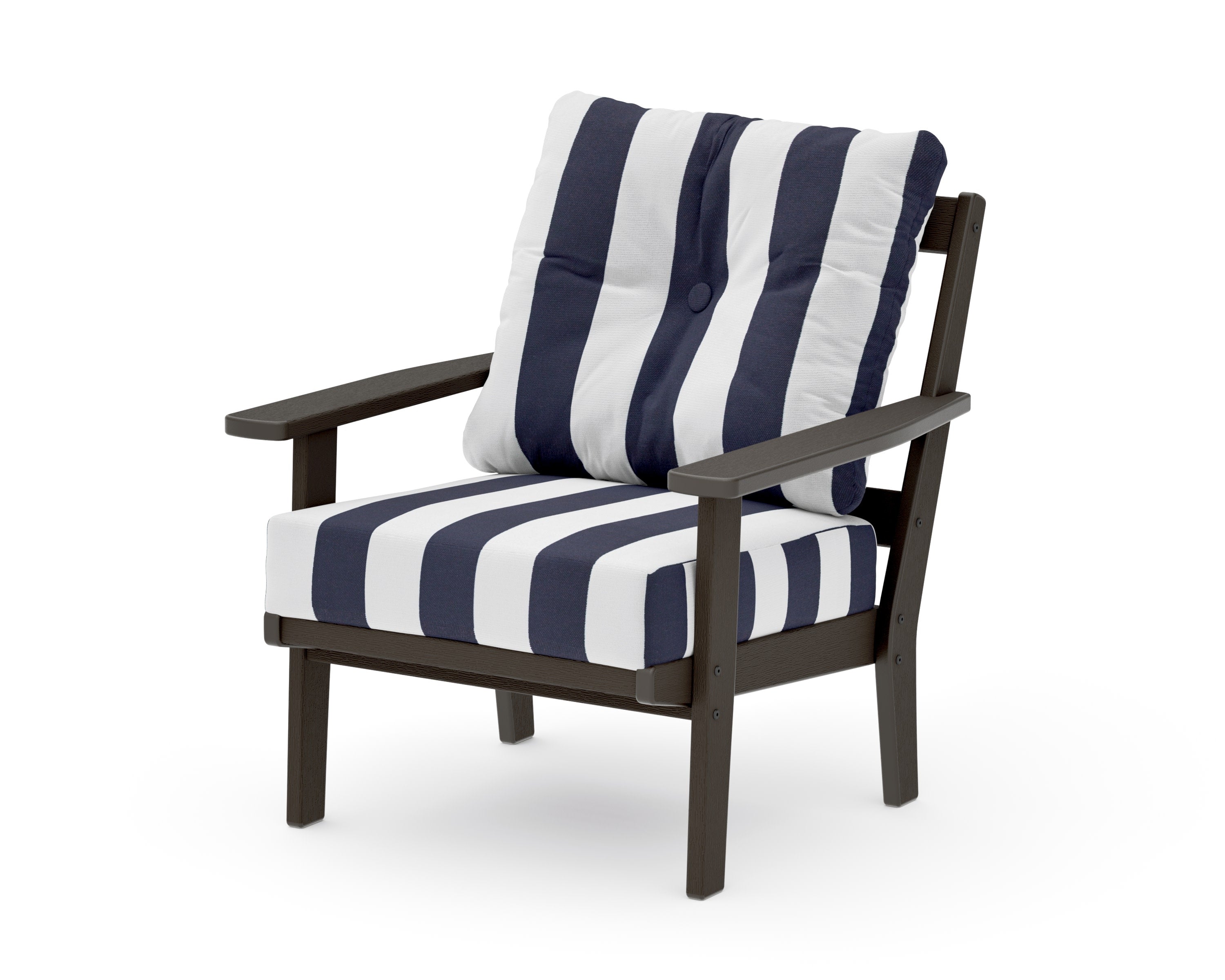 Oxford Deep Seating Chair in Vintage Coffee / Cabana Stripe Navy