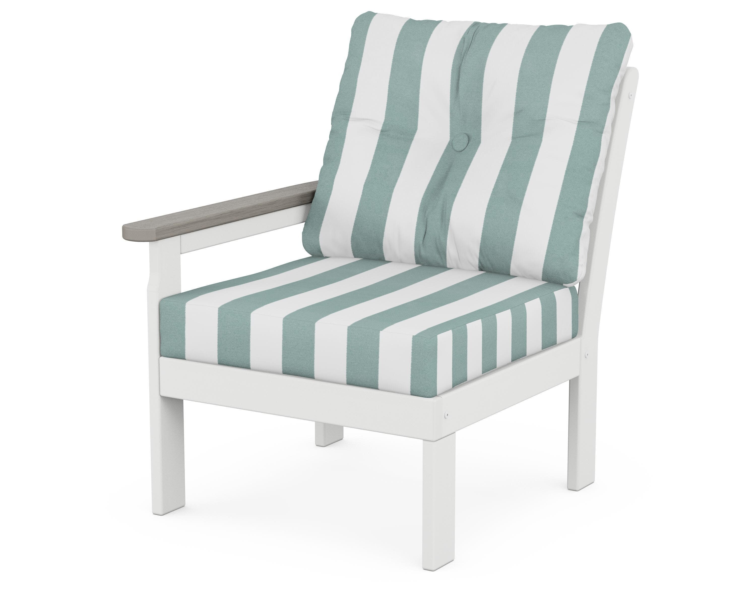 Vineyard Modular Left Arm Chair in White / Driftwood / Cabana Stripe Glacier Spa