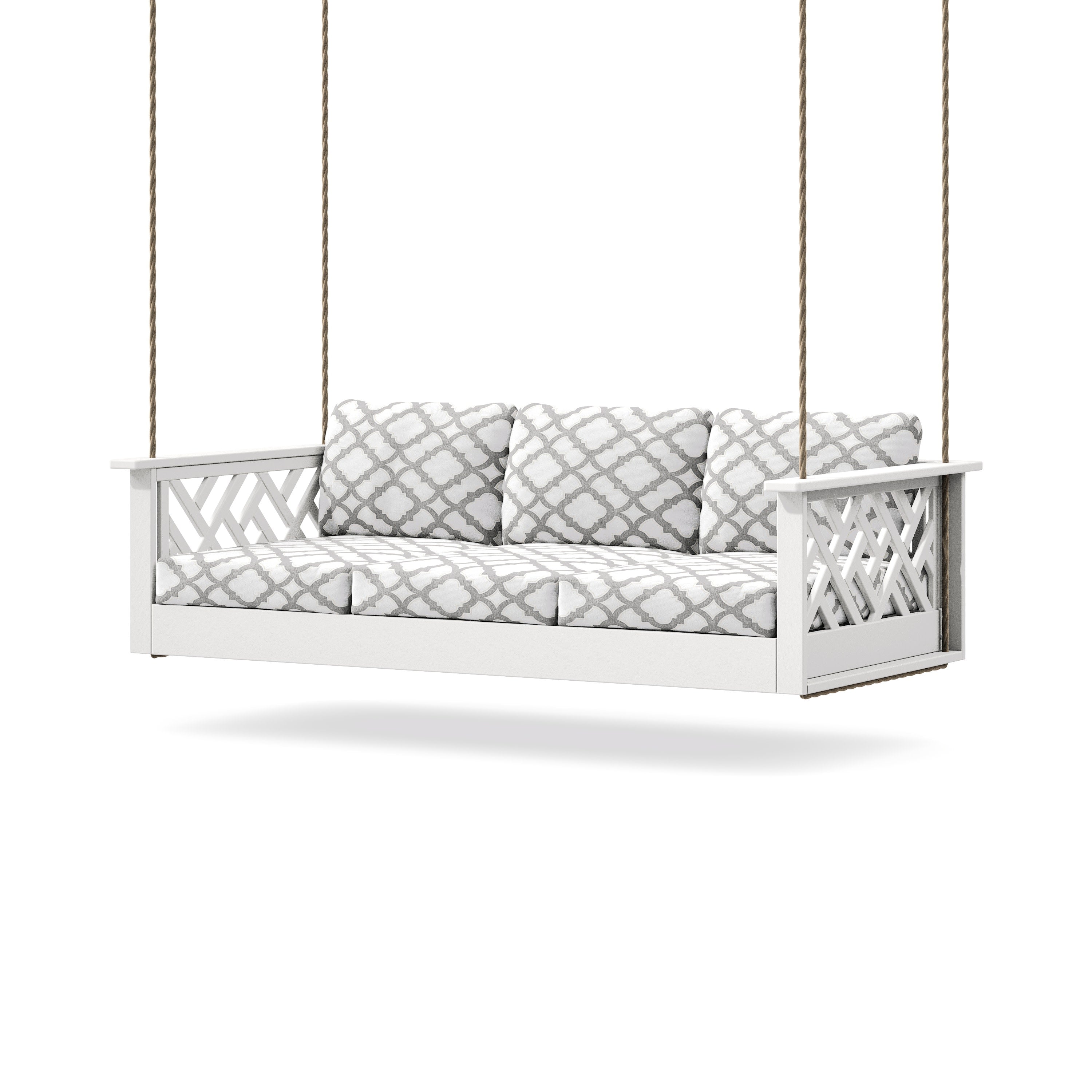 Chippendale Daybed Swing in White / Trellis Grey Mist