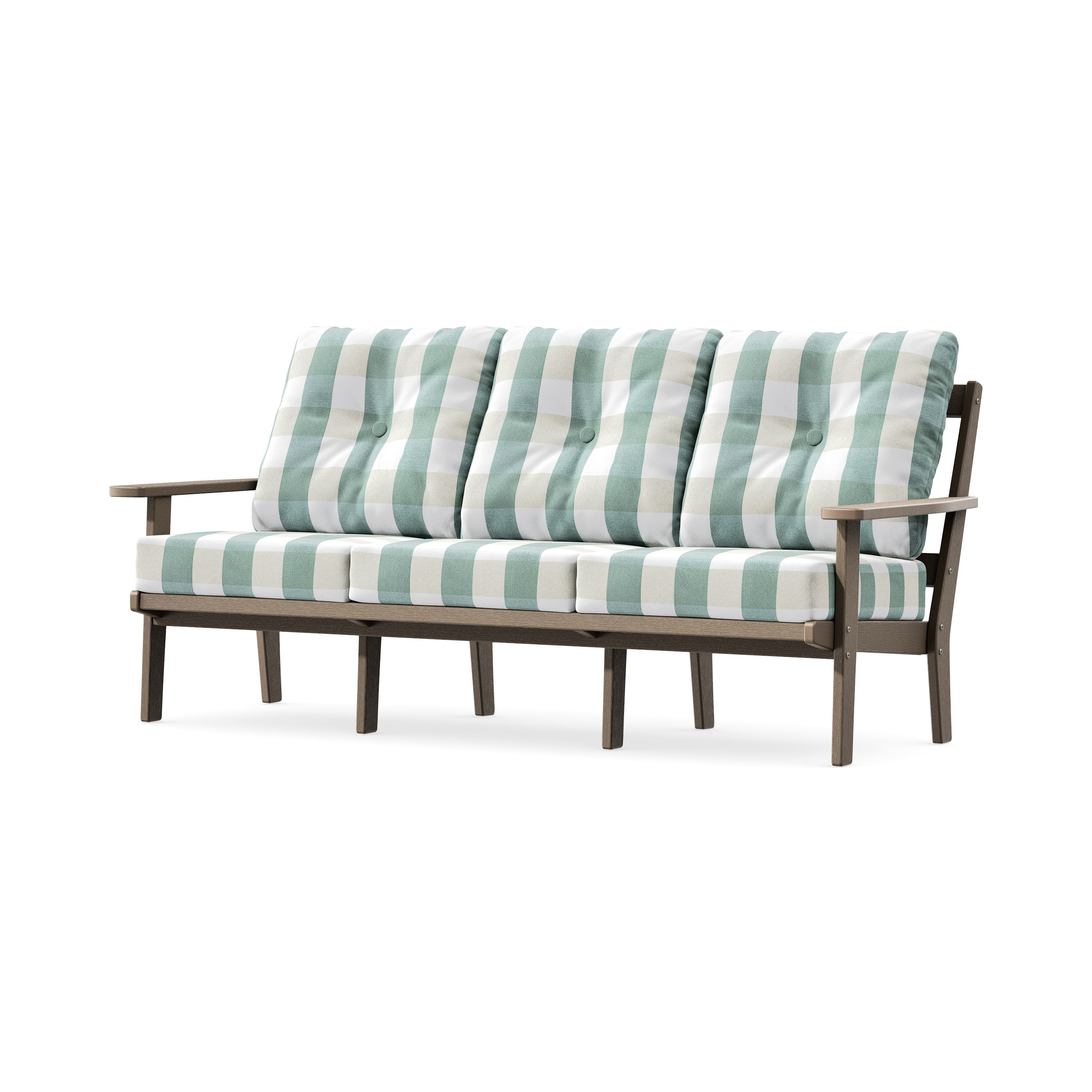 PrairieDeep Seating Sofa in Vintage Sahara / Buffalo Plaid Glacier Spa