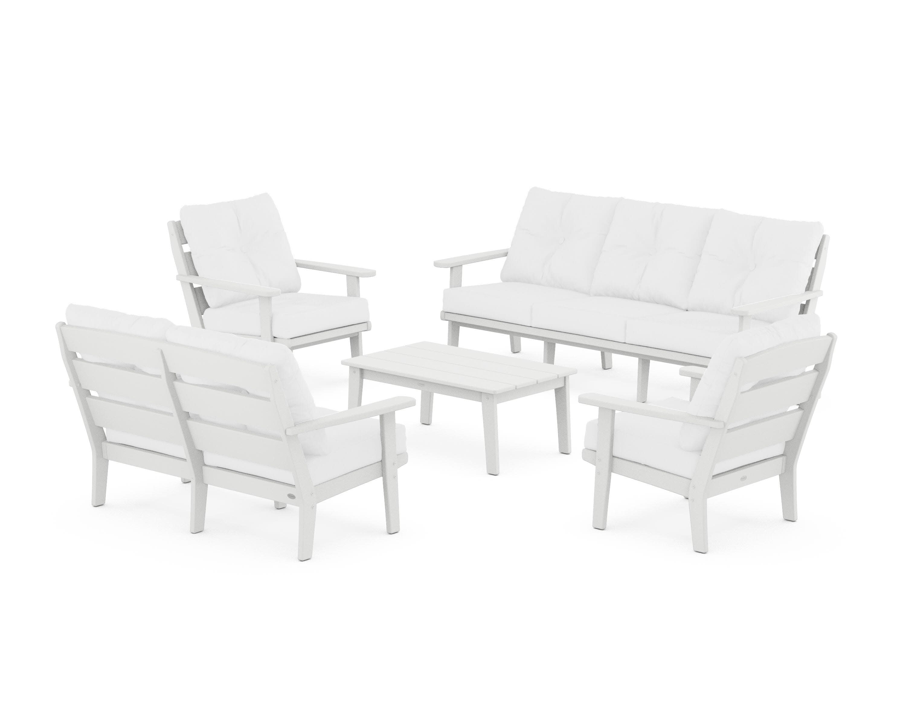 Lakeside 5-Piece Lounge Sofa Set in White / Natural