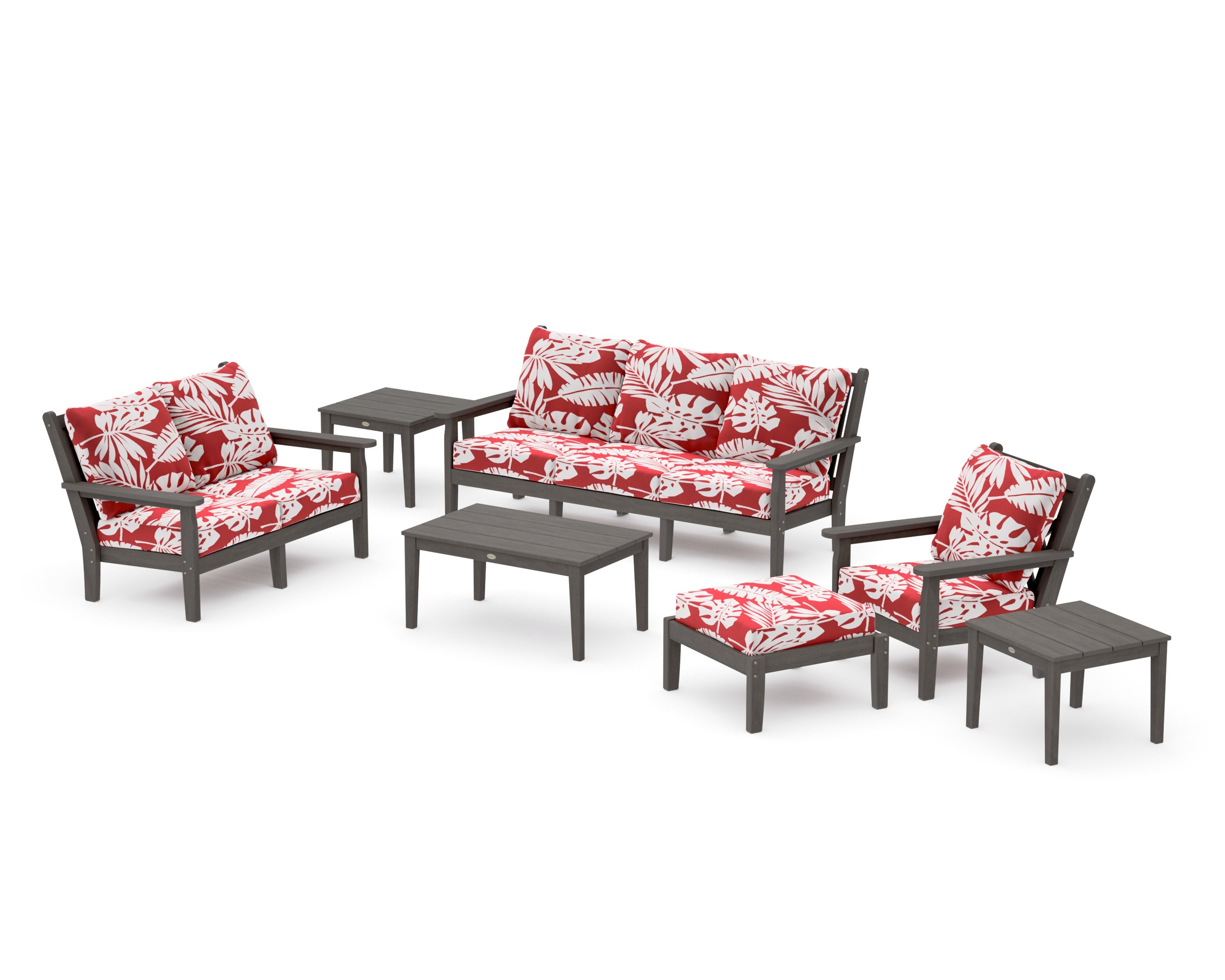 Chippendale 7-Piece Deep Seating Set in Driftwood / Leaf Crimson