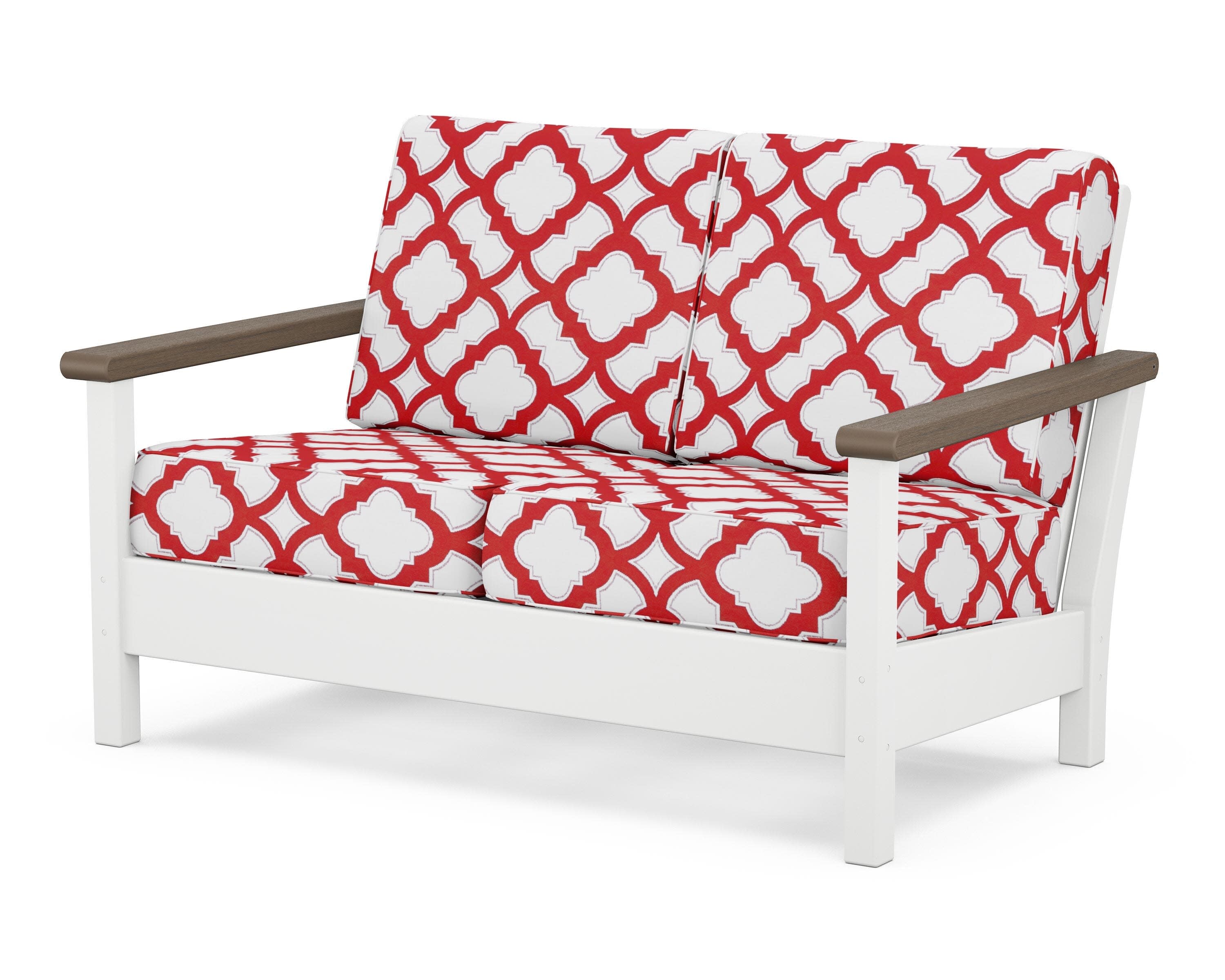 Harbour Deep Seating Loveseat in White / Kona / Trellis Crimson