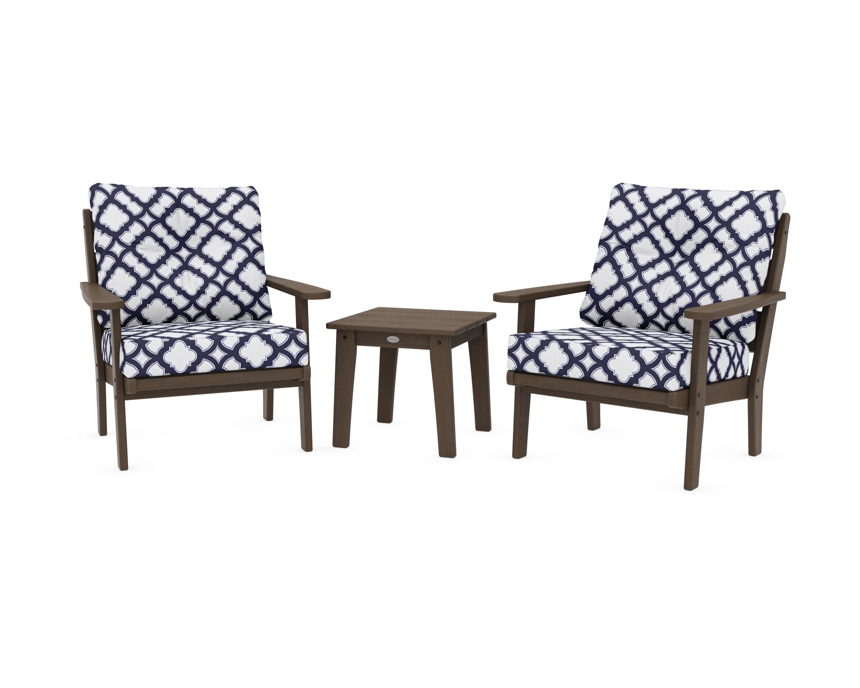 Lakeside 3-Piece Deep Seating Chair Set in Kona / Trellis Navy